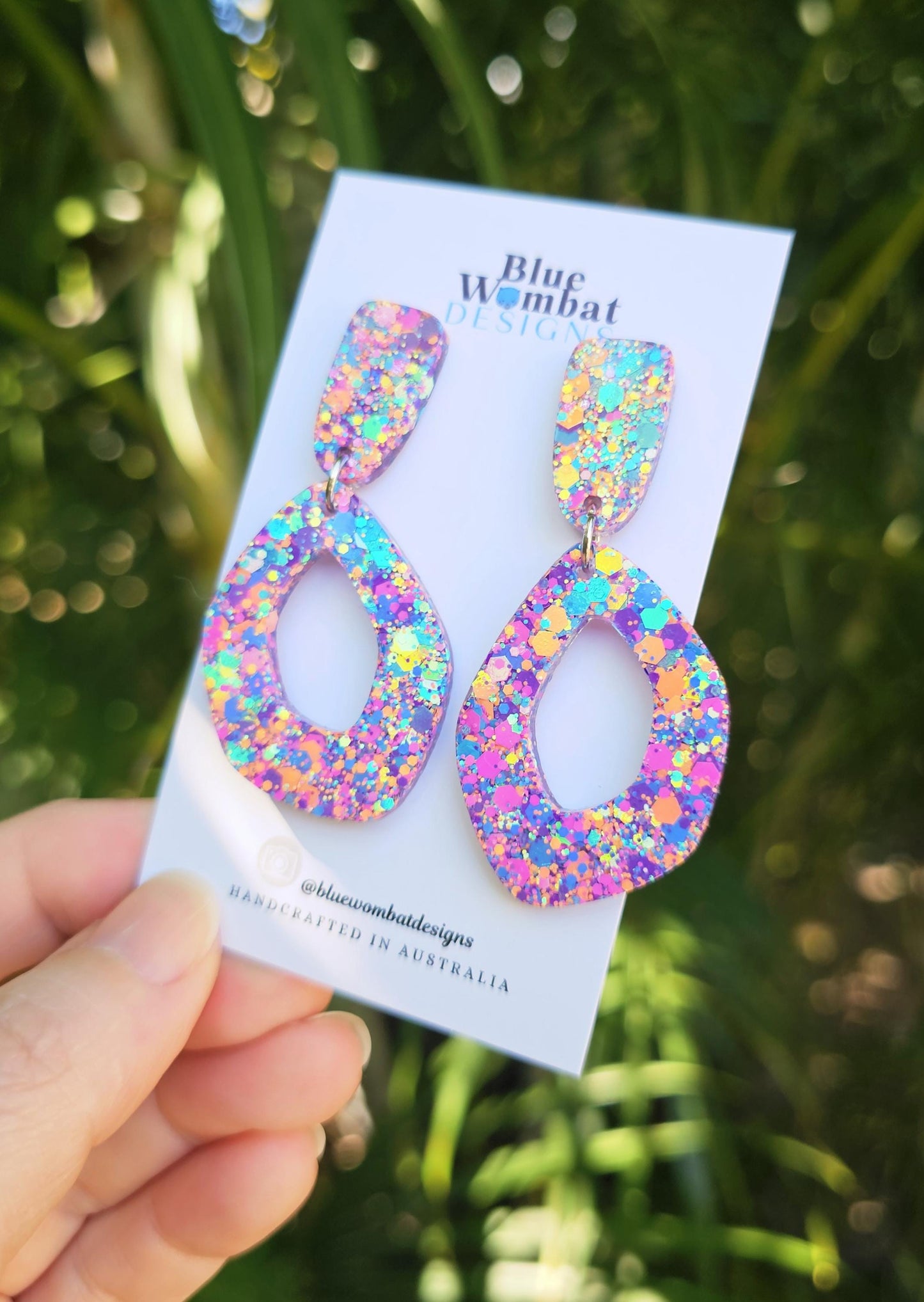 Colourful Resin Hoop Statement Dangle Earrings