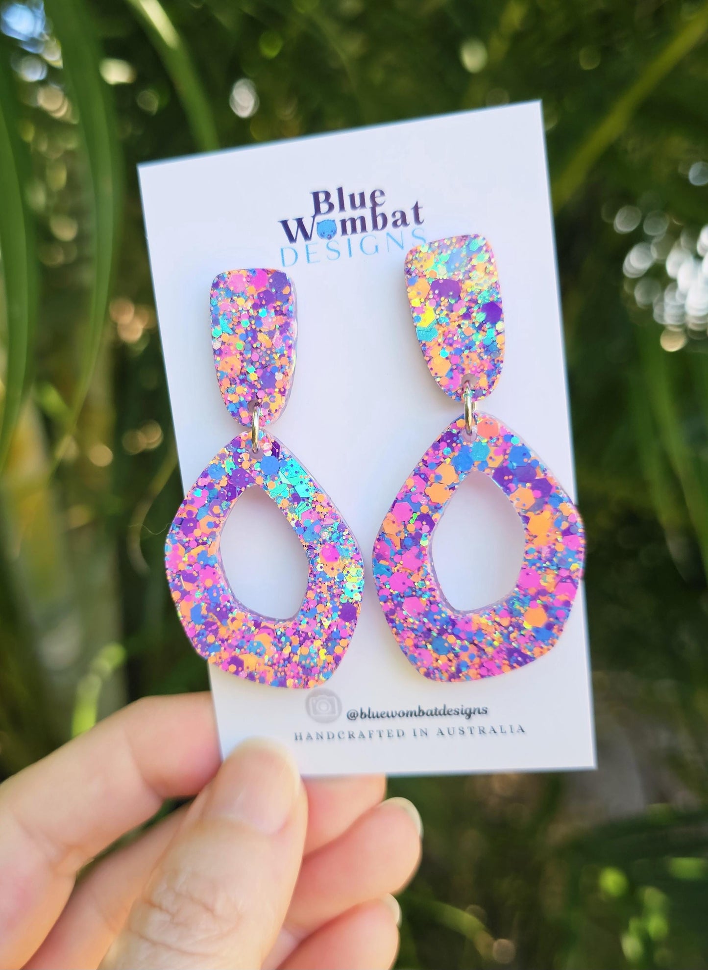 Colourful Resin Hoop Statement Dangle Earrings