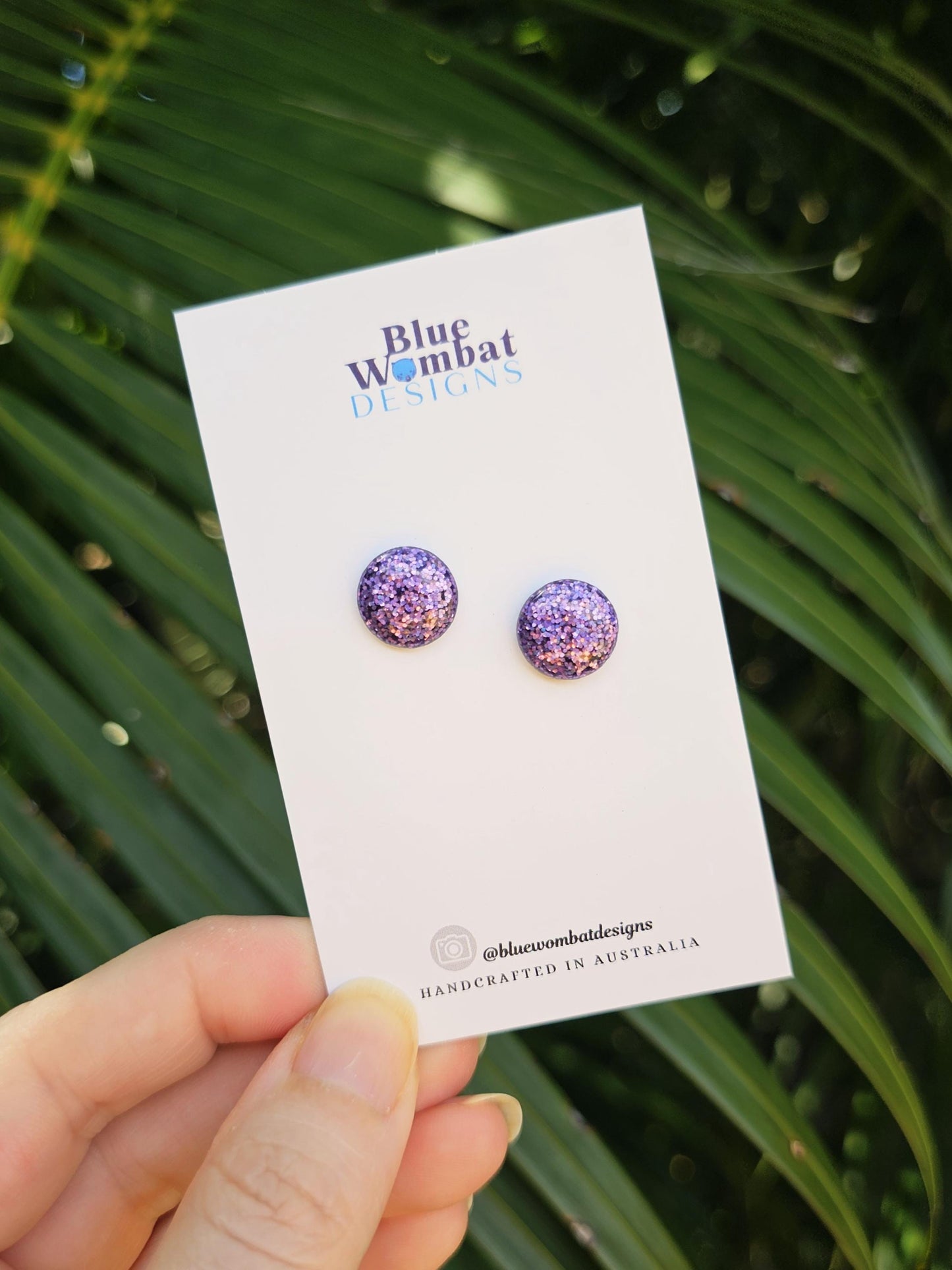 Purple Glitter Resin Domed Studs 12mm