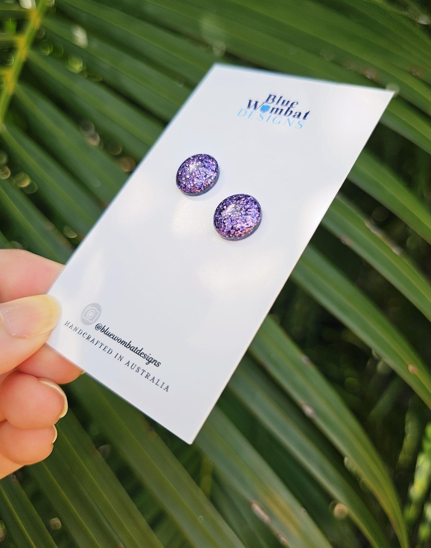 Purple Glitter Resin Domed Studs 12mm