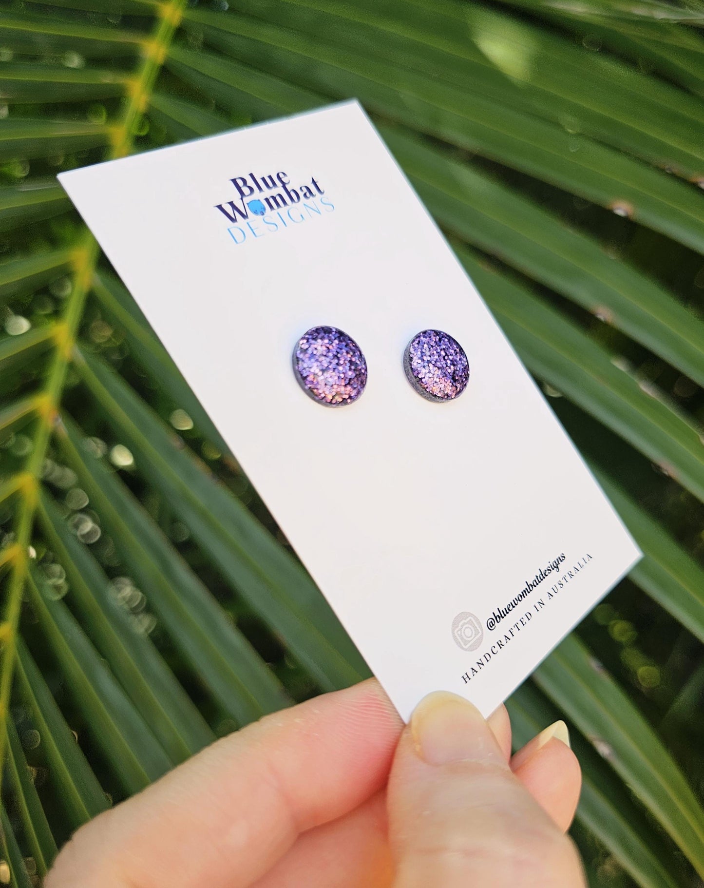 Purple Glitter Resin Domed Studs 12mm