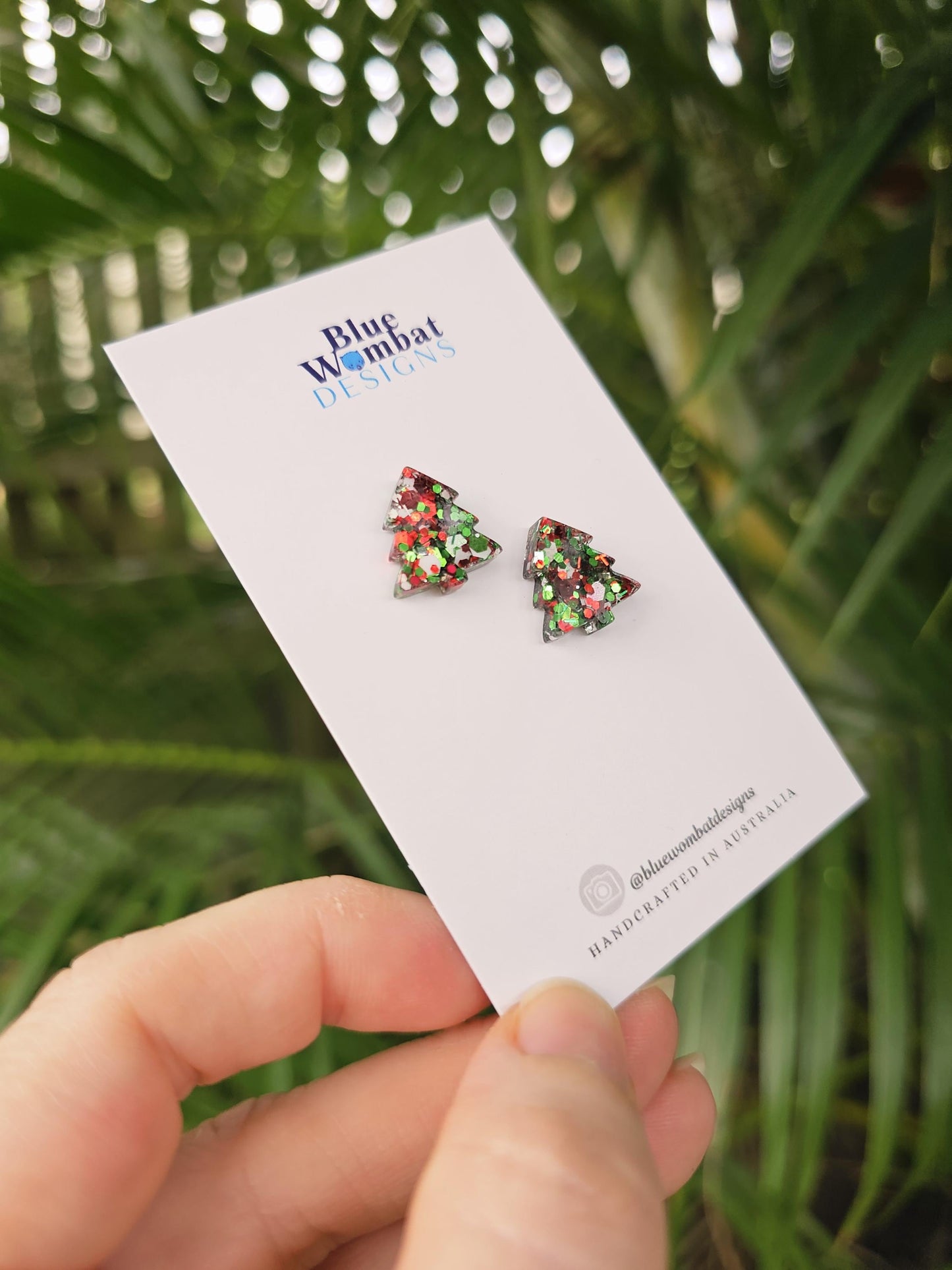Christmas Tree Resin Glitter Sparkle Studs 12mm