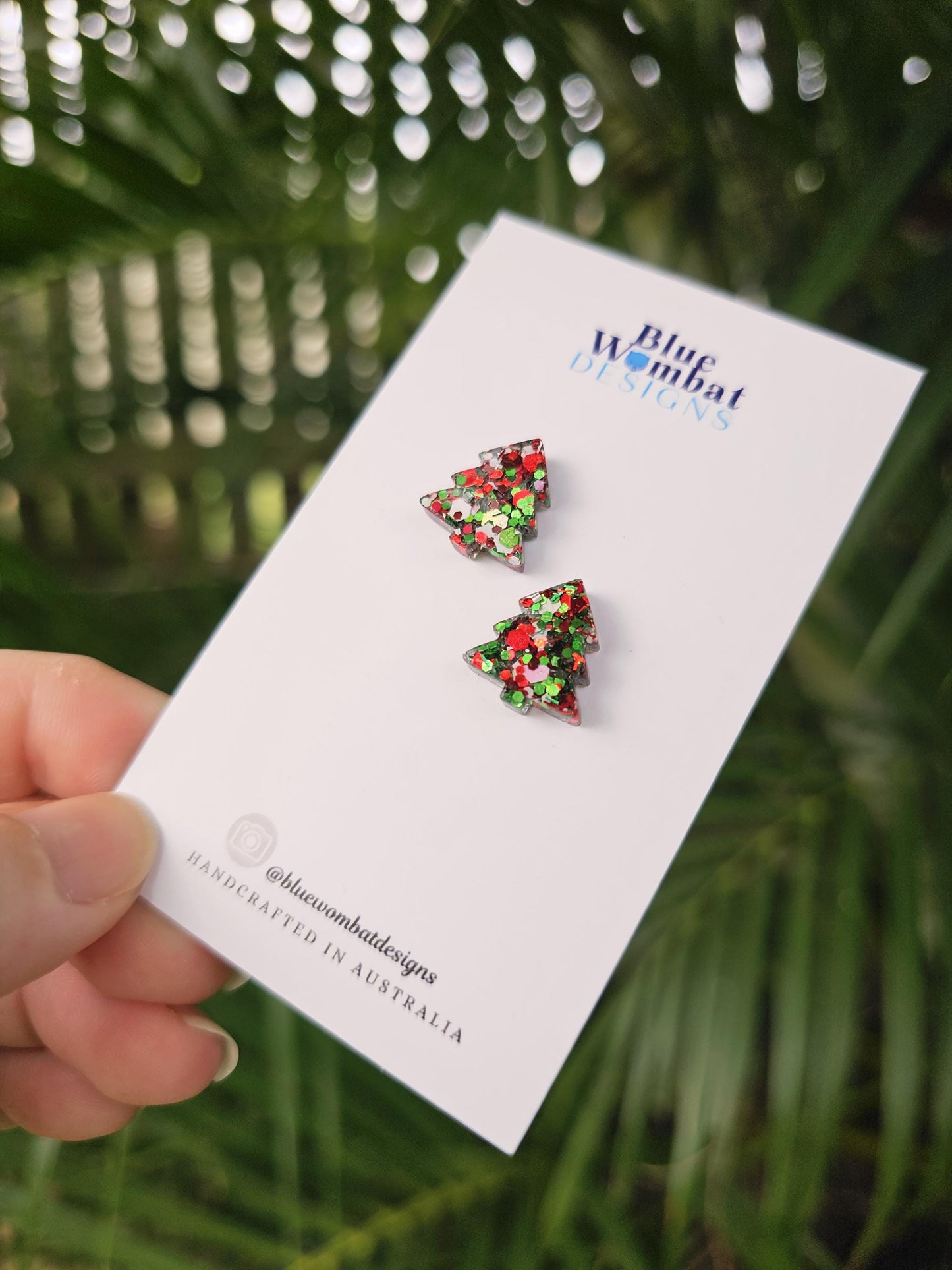 Christmas Tree Resin Glitter Sparkle Studs 12mm
