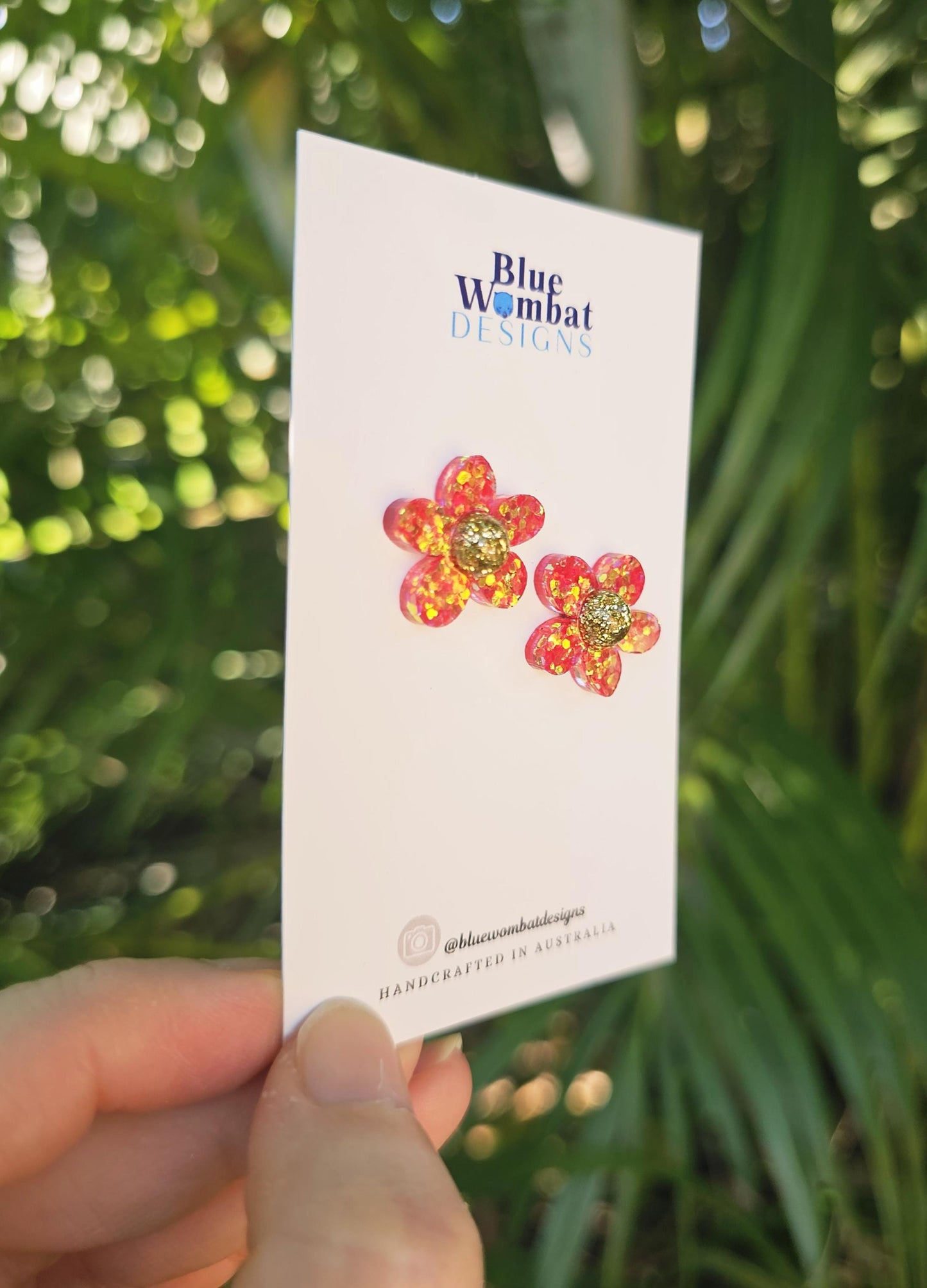 Flower Sparkle Glitter Resin Stud Earrings 20mm