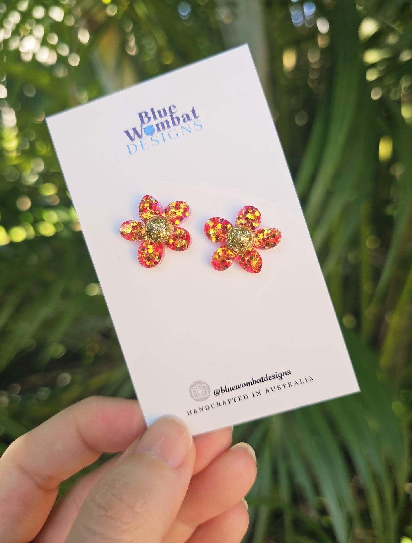 Flower Sparkle Glitter Resin Stud Earrings 20mm