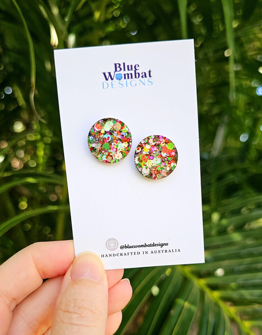 Christmas Glitter Resin Handmade Studs 17mm