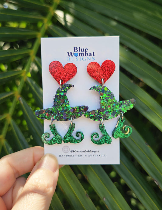 Resin Glitter Witches Hat Halloween Earrings