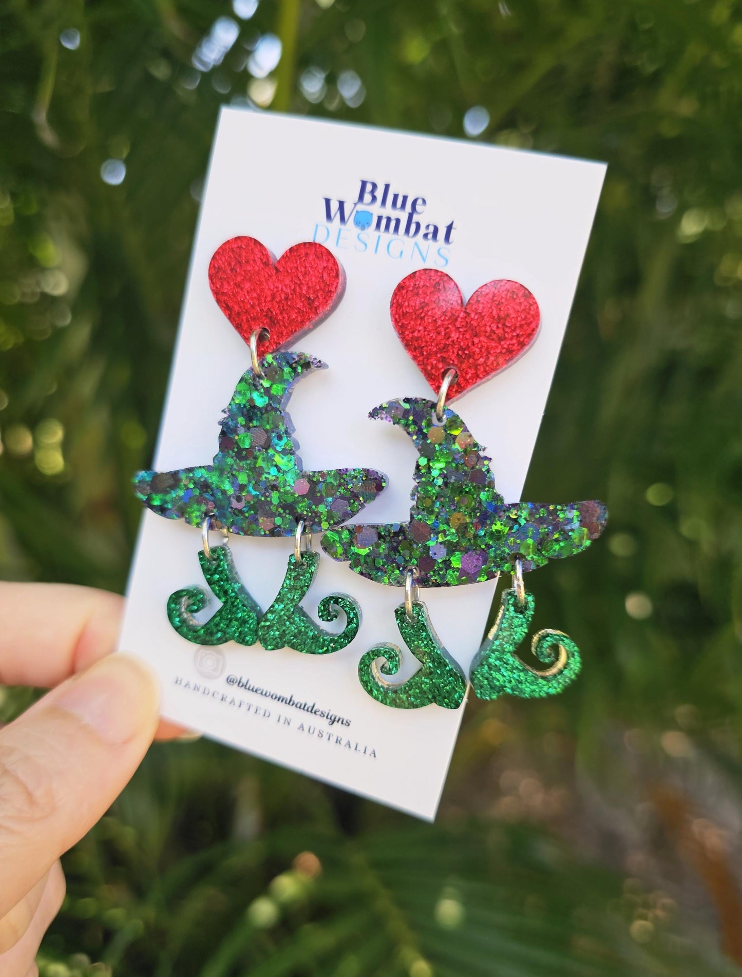 Resin Glitter Witches Hat Halloween Earrings