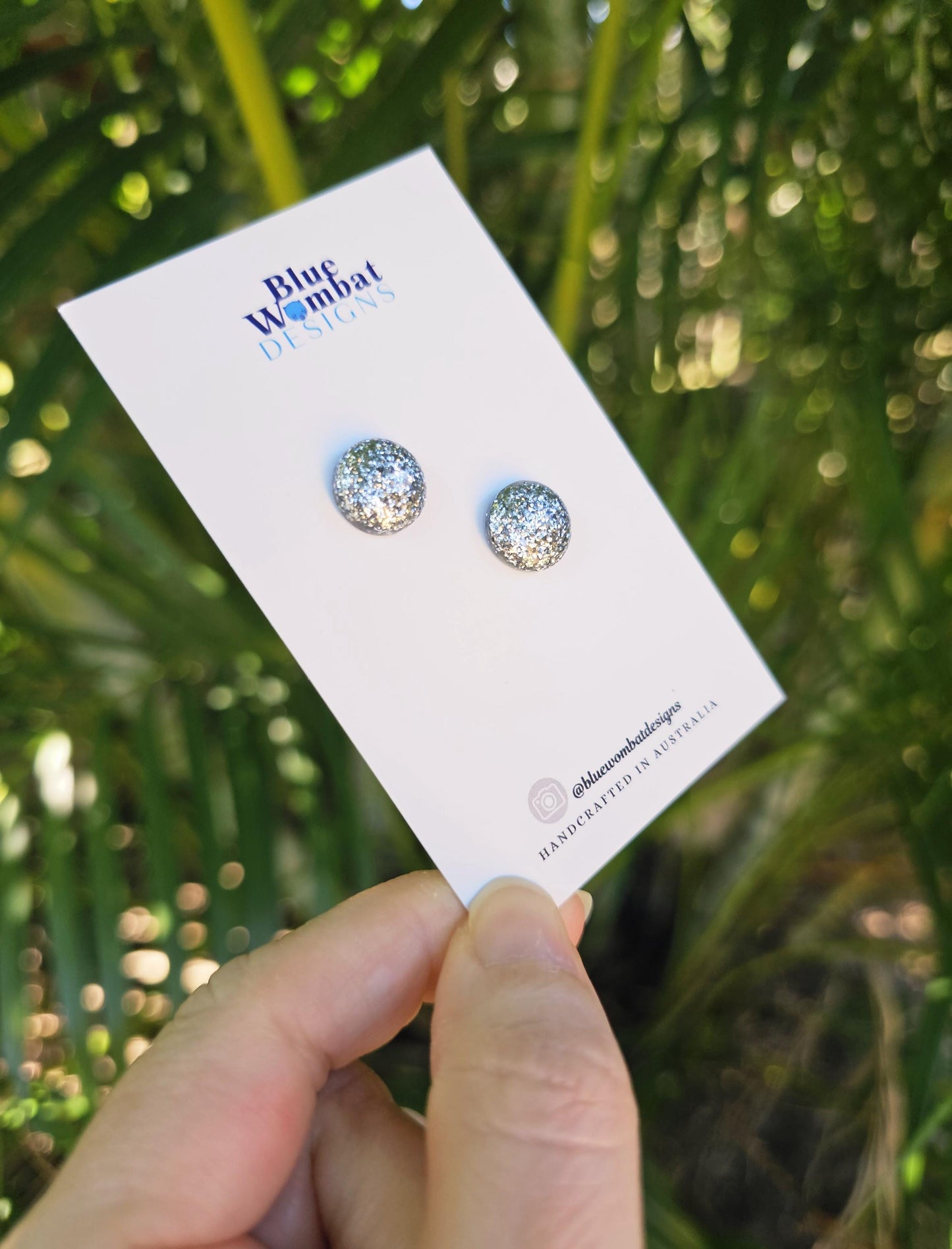 Sliver Glitter Resin Domed Studs 12mm
