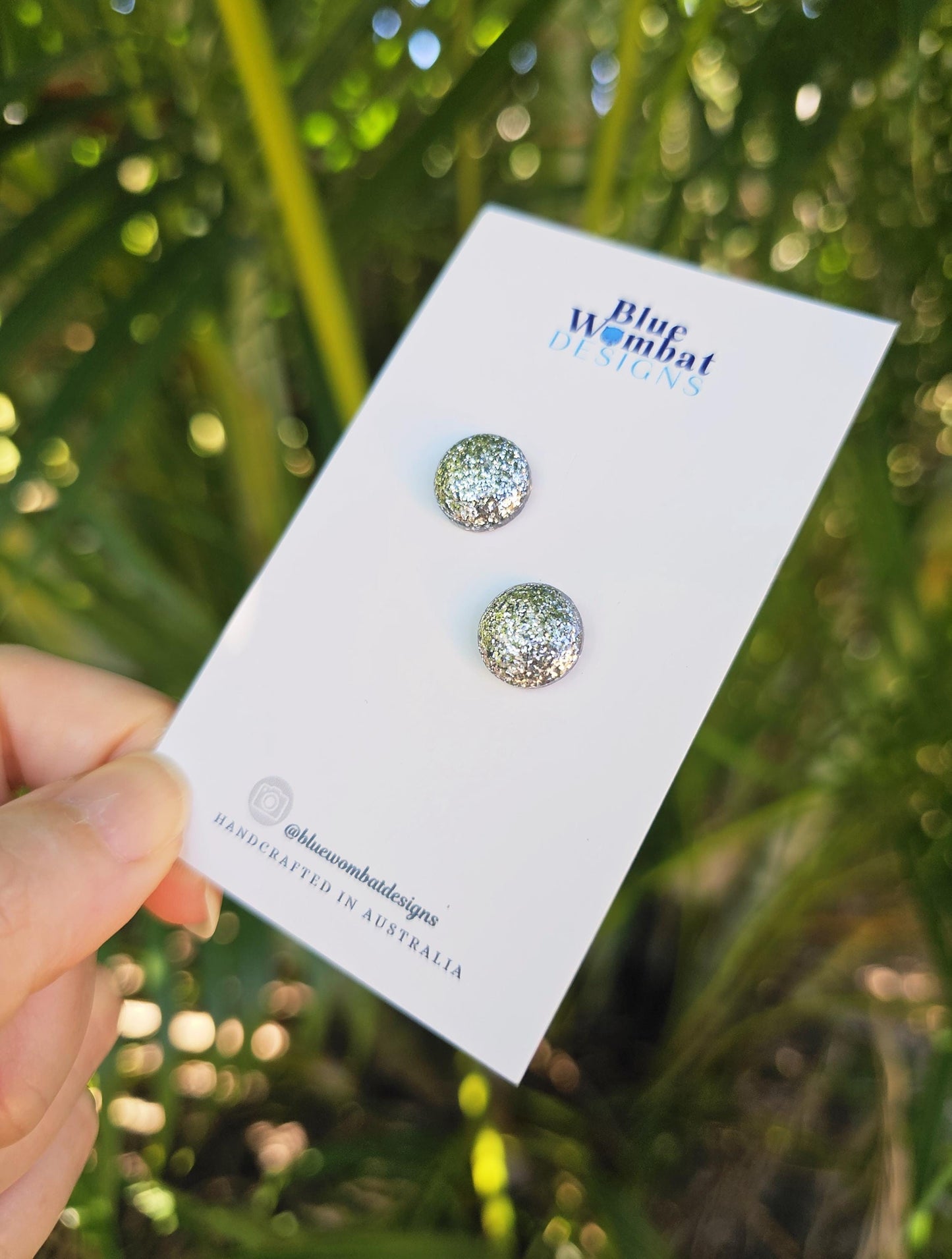 Sliver Glitter Resin Domed Studs 12mm