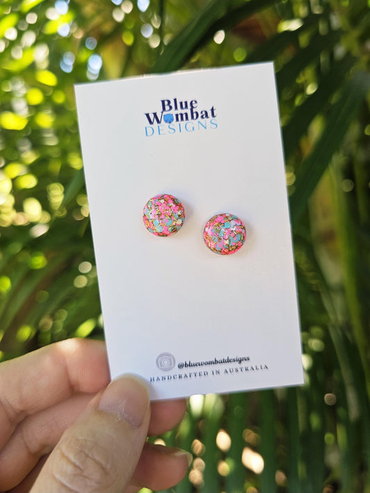 Colorful Glitter Resin Domed Studs 12mm