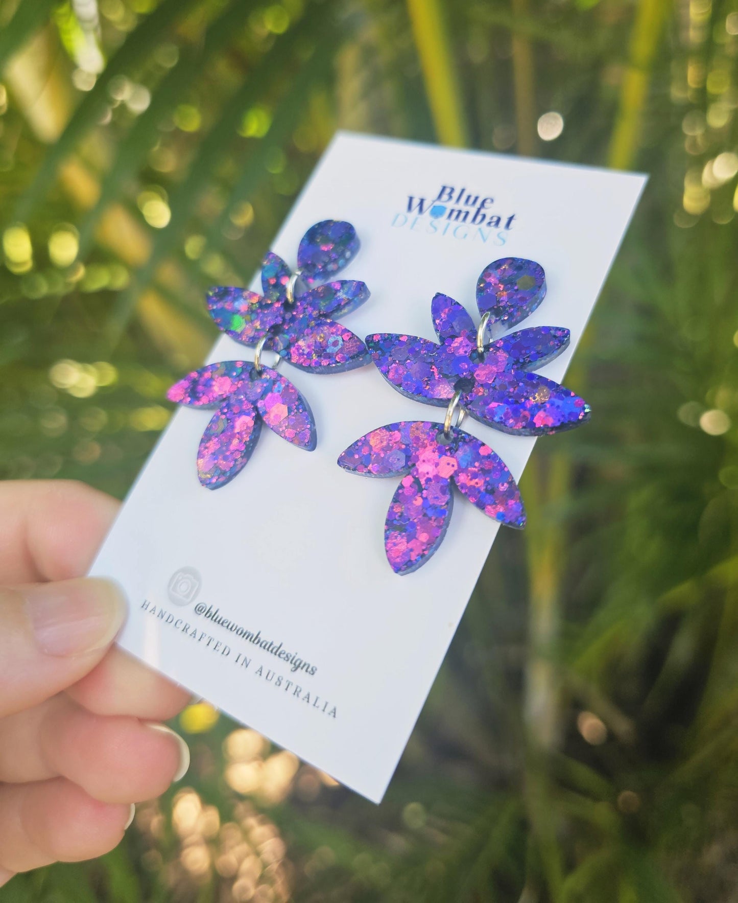 Resin Chameleon Glitter Handmade Dangle Earrings