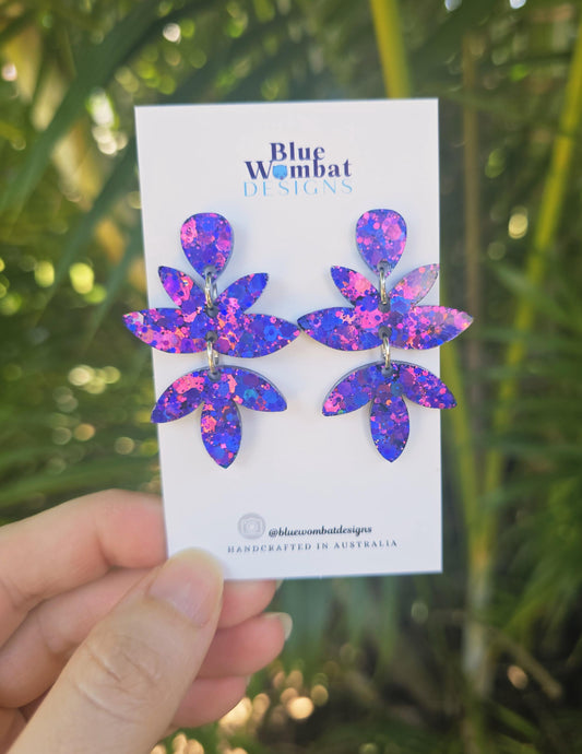 Resin Chameleon Glitter Handmade Dangle Earrings