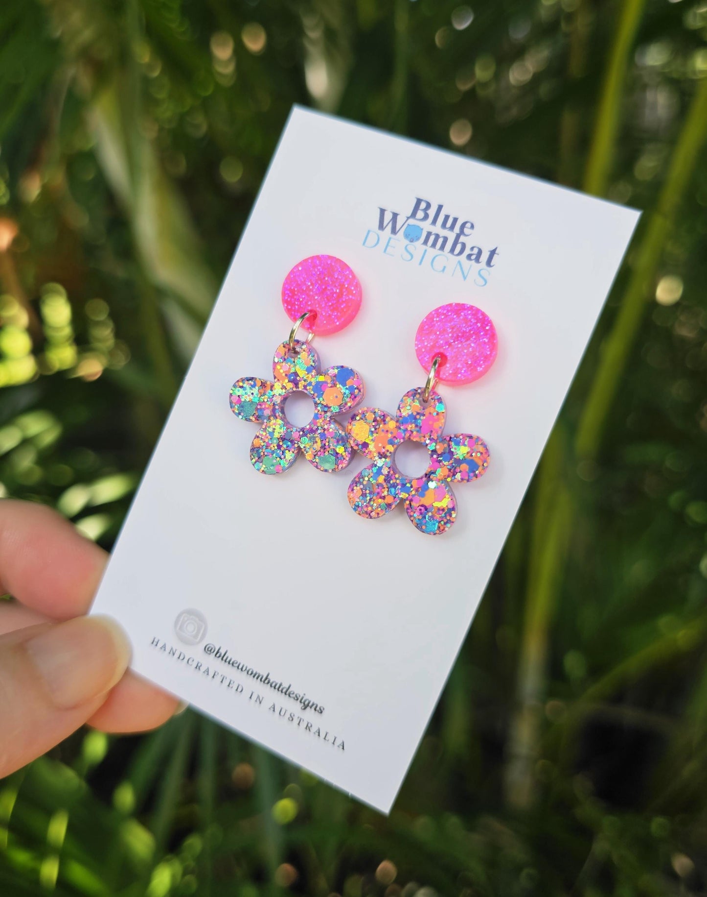 Colourful Flower Resin Glitter Small Dangle Earrings