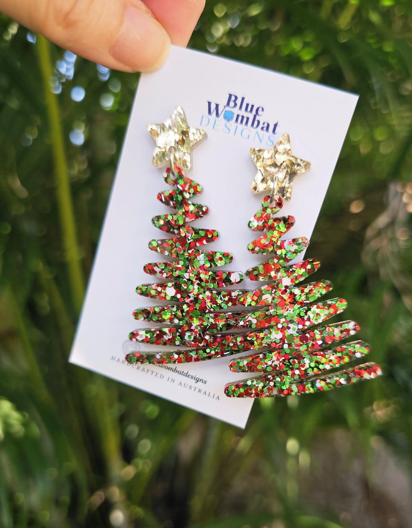 Large Christmas Tree Glitter Resin Dangle Earrings