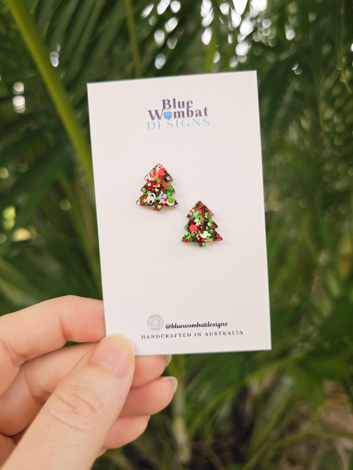 Christmas Tree Resin Glitter Sparkle Studs 12mm