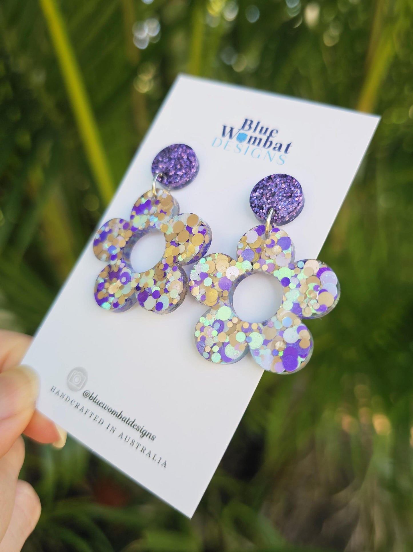 Resin Glitter Flower Dangle Statement Earrings