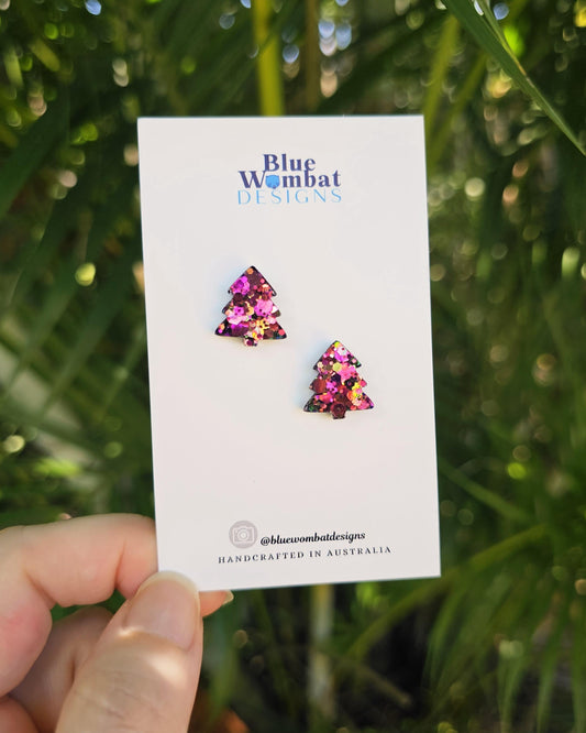 Christmas Tree Resin Chameleon Glitter Studs 12mm