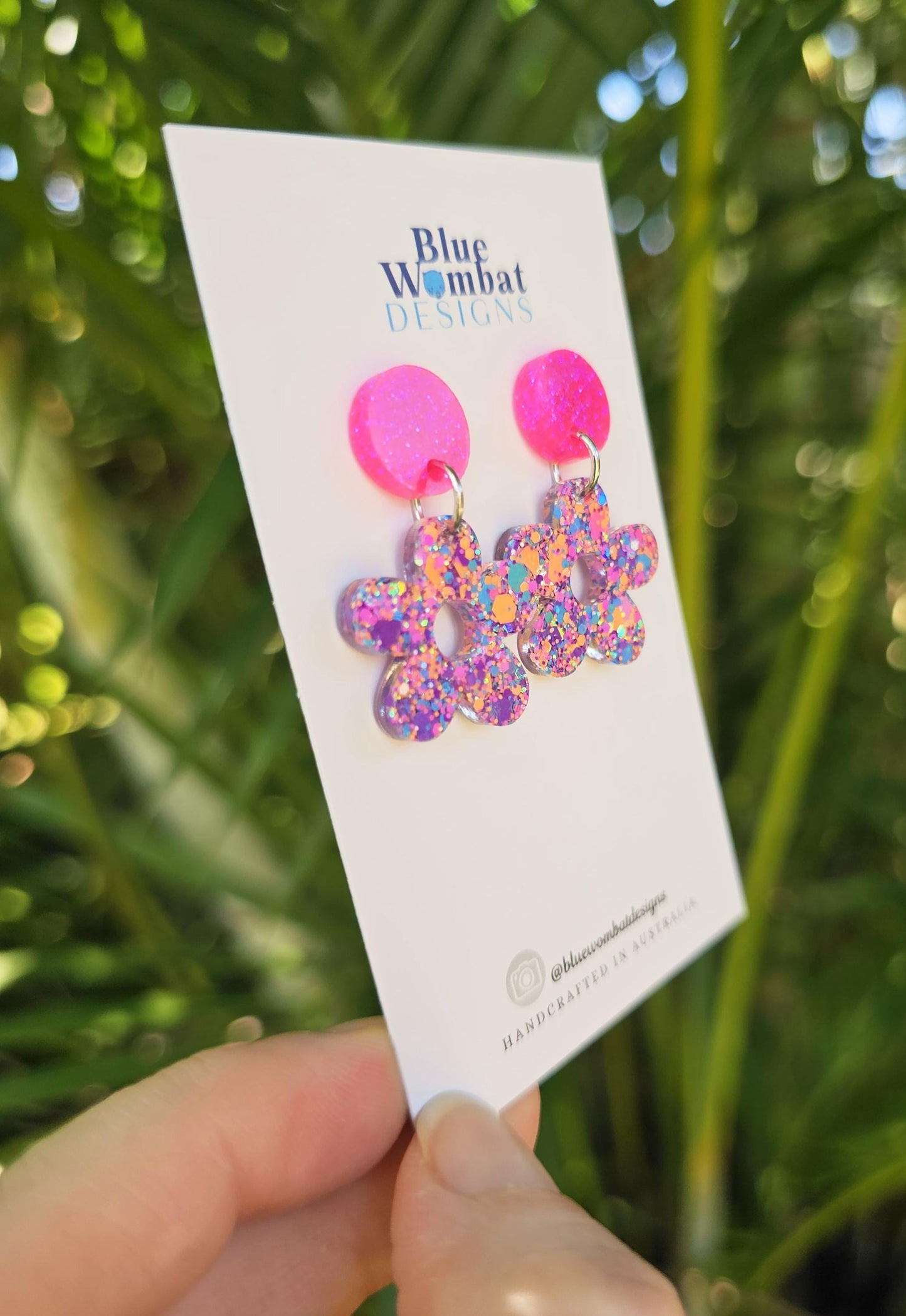 Colourful Flower Resin Glitter Small Dangle Earrings