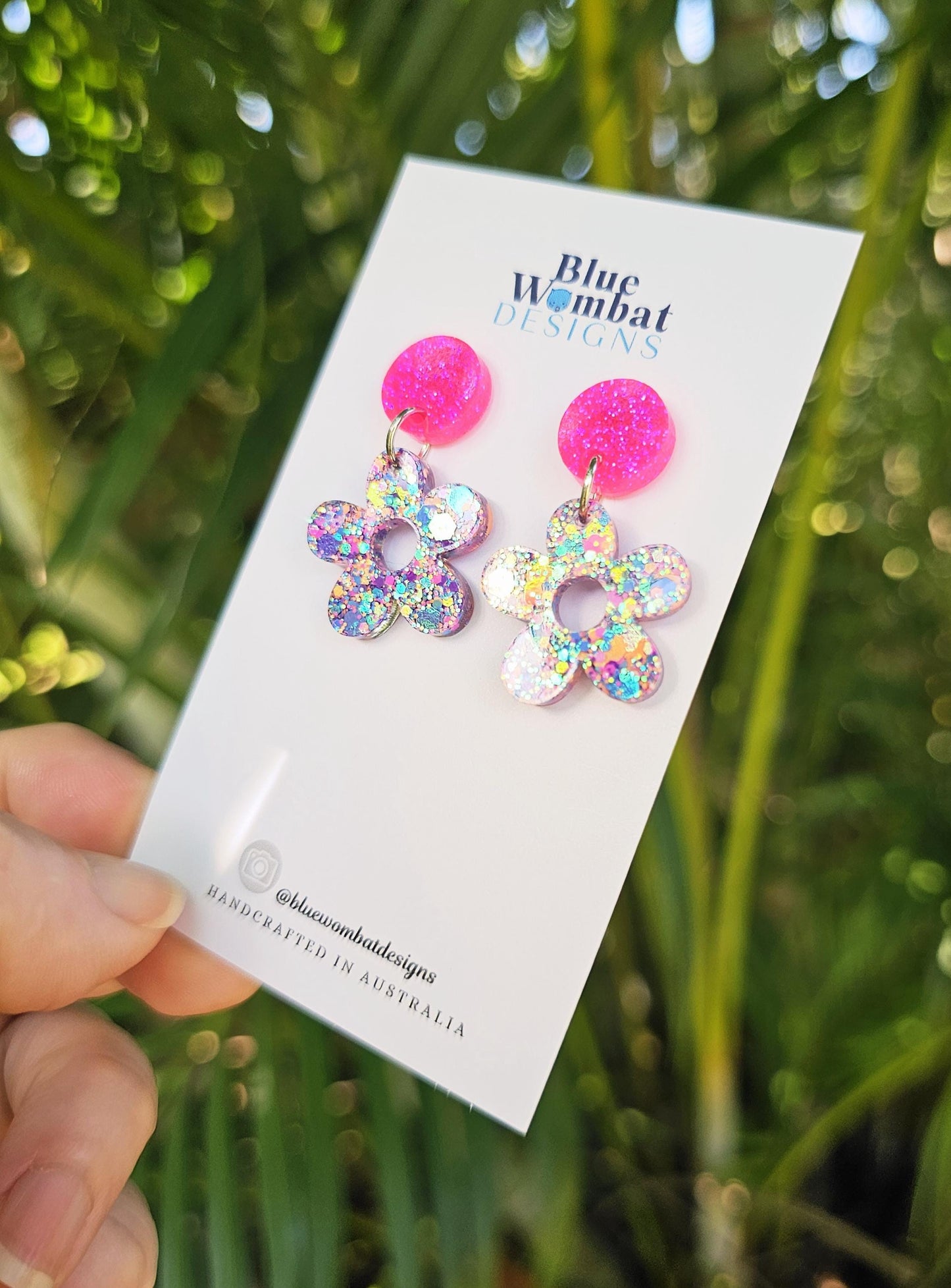 Colourful Flower Resin Glitter Small Dangle Earrings