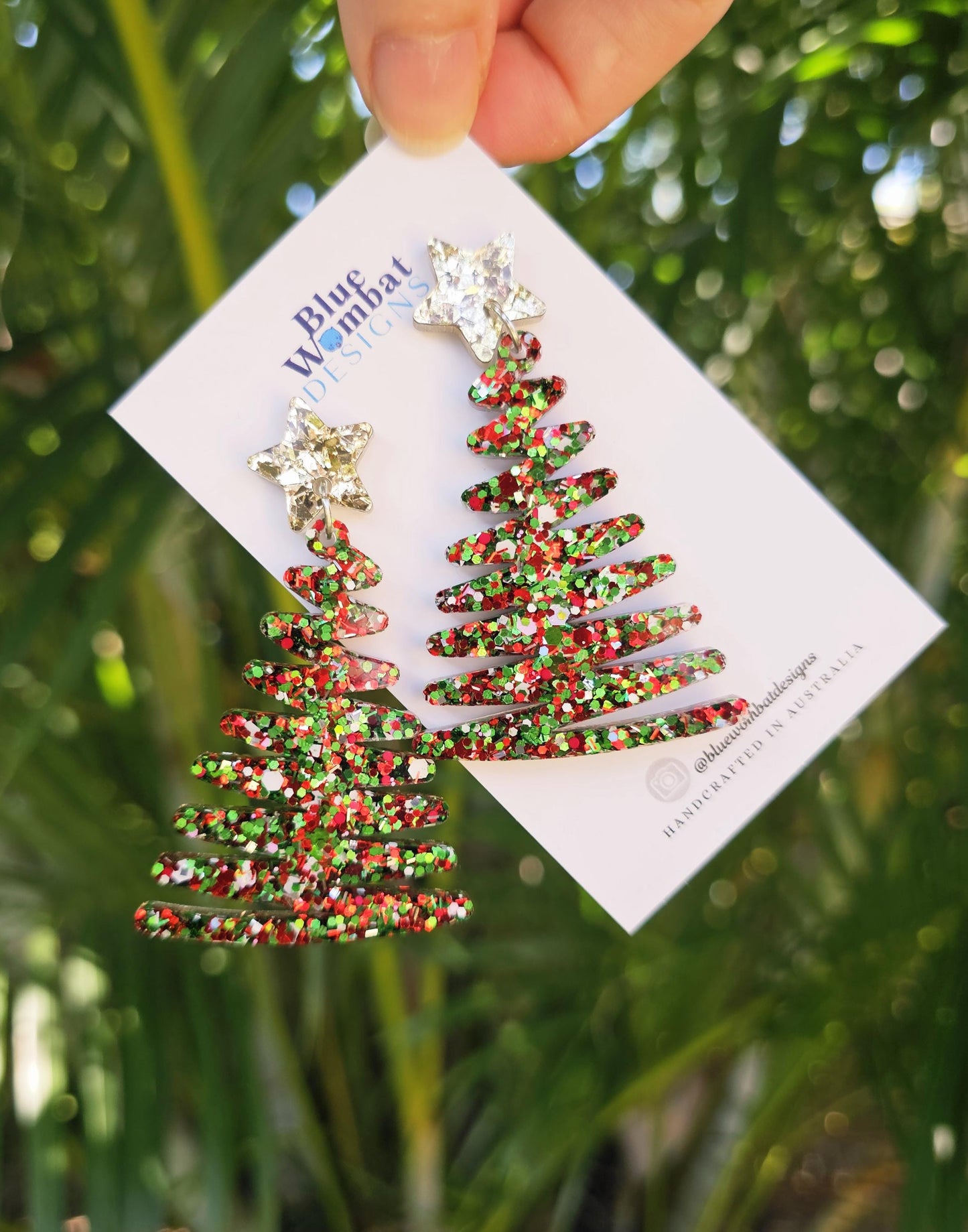 Large Christmas Tree Glitter Resin Dangle Earrings