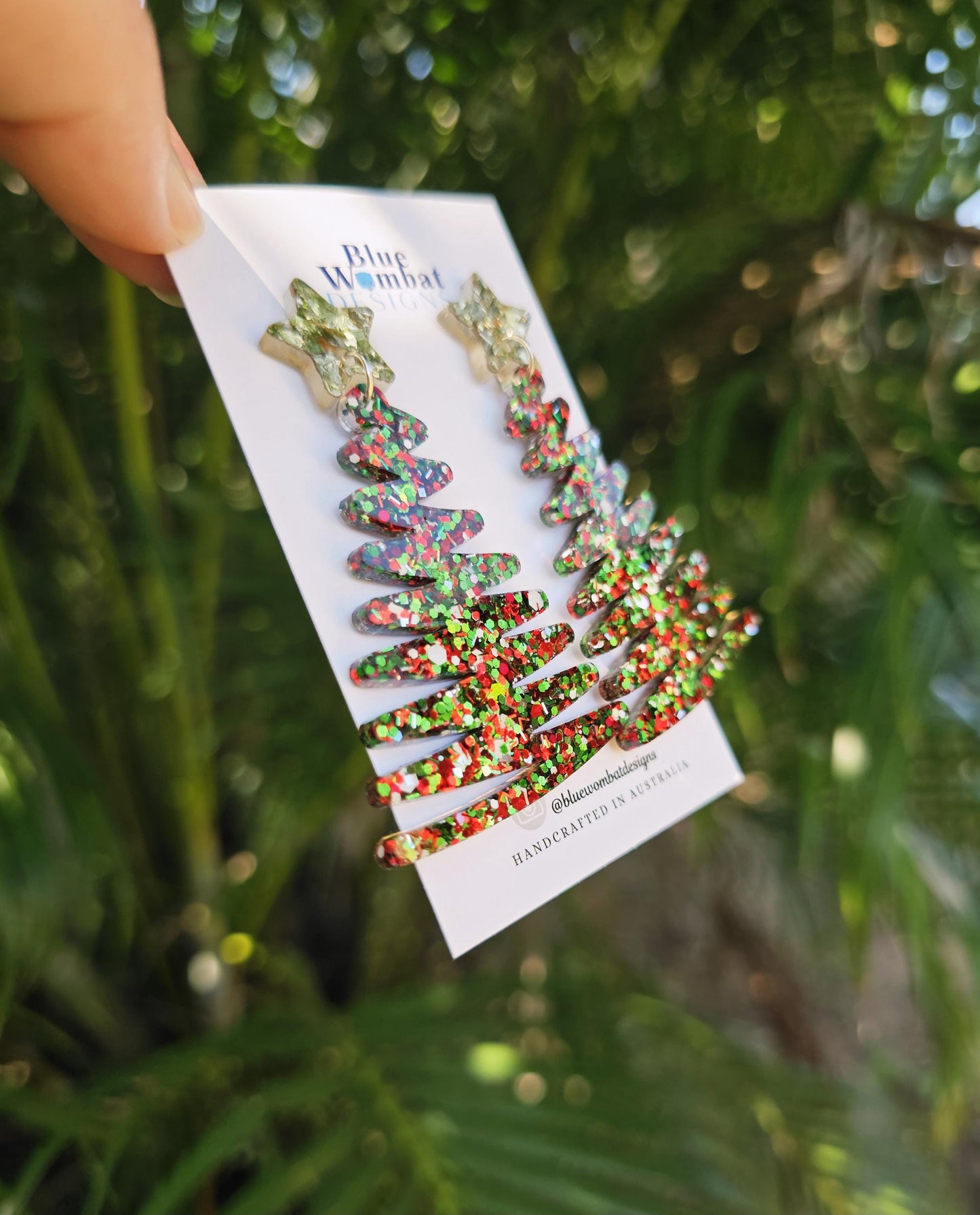 Large Christmas Tree Glitter Resin Dangle Earrings