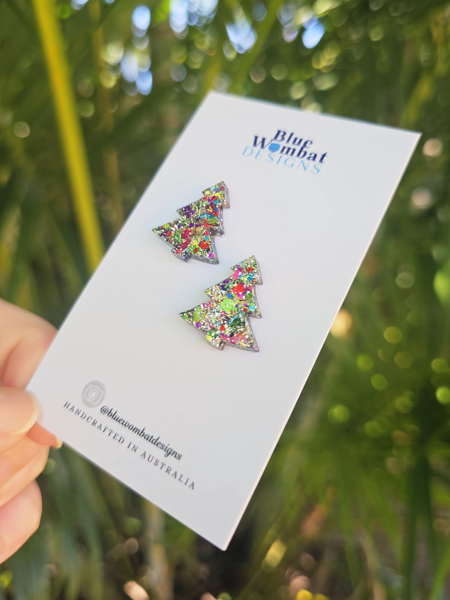 Christmas Tree Resin Glitter Sparkle Studs 20mm