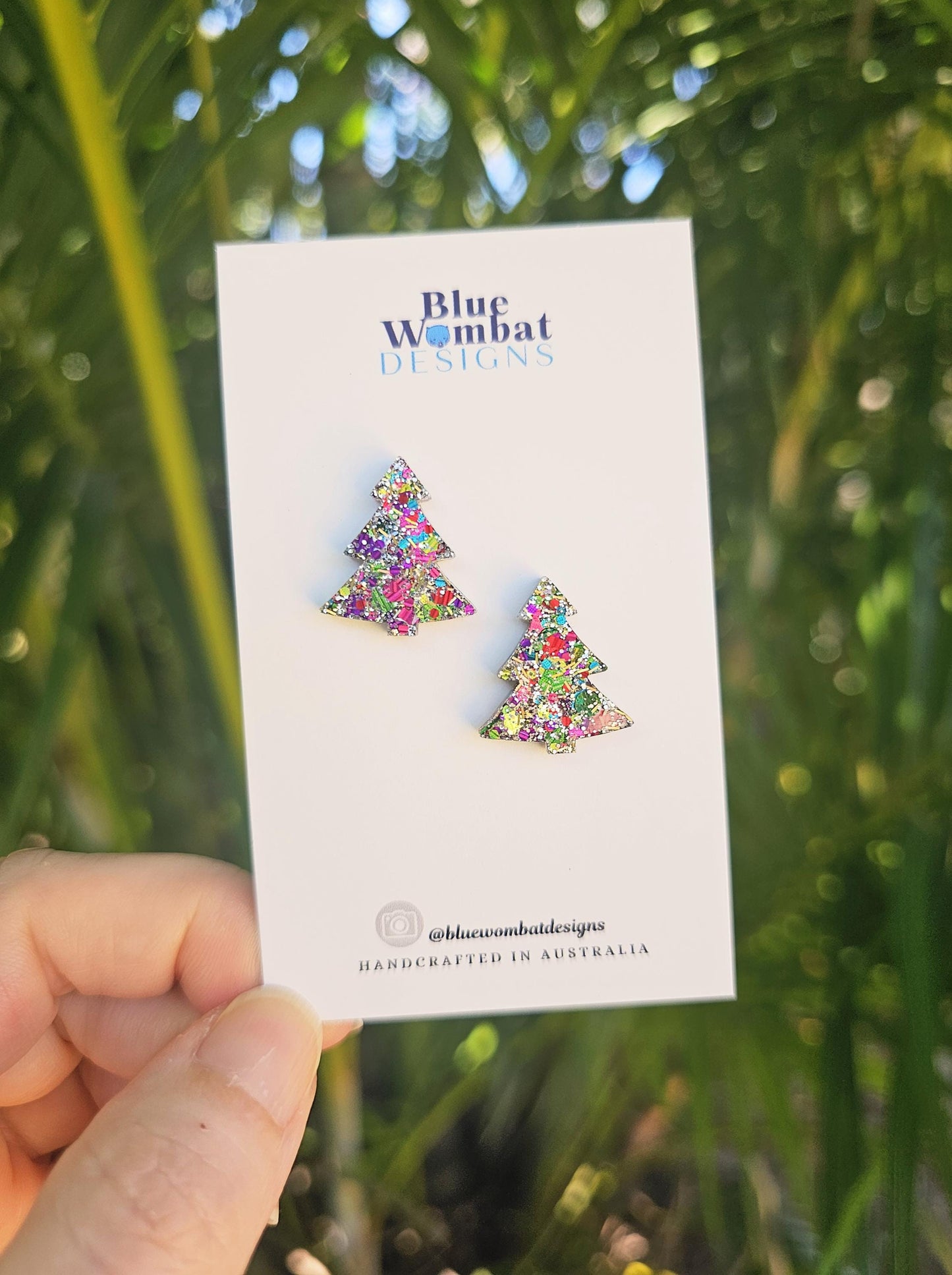 Christmas Tree Resin Glitter Sparkle Studs 20mm