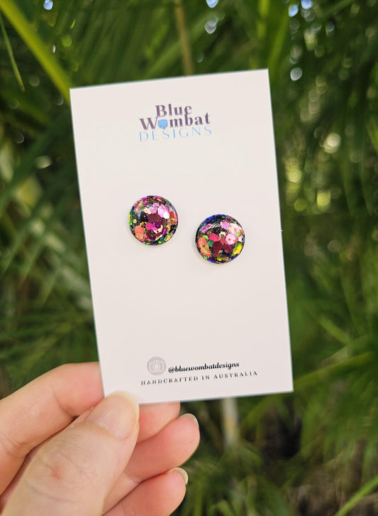 Iridescent Glitter Resin Domed Studs 14mm