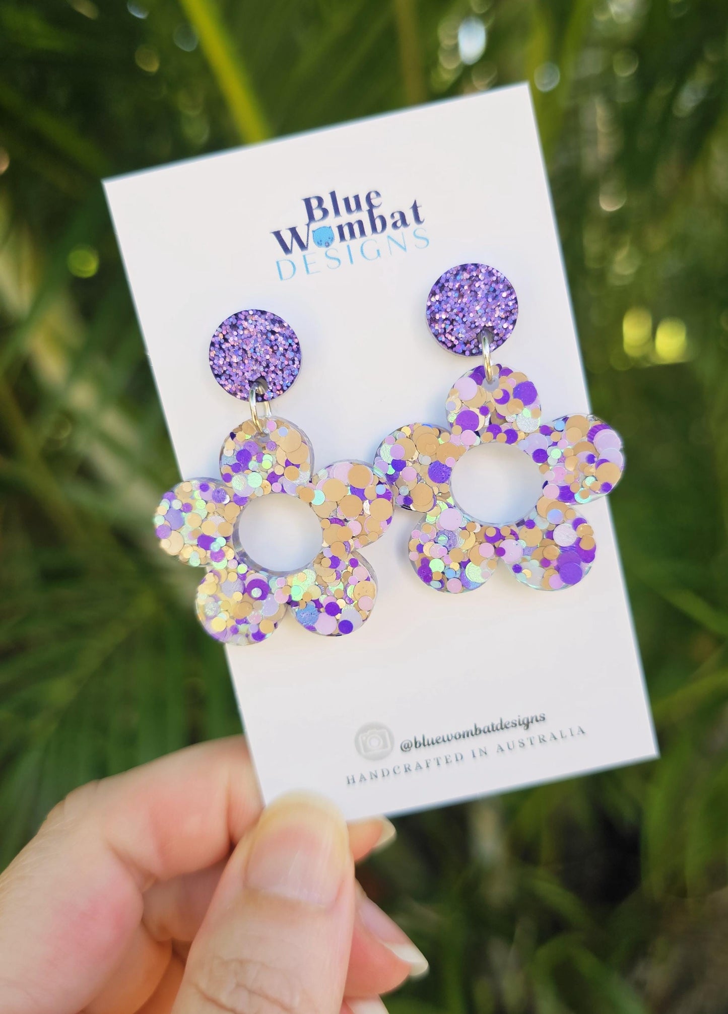 Resin Glitter Flower Dangle Statement Earrings