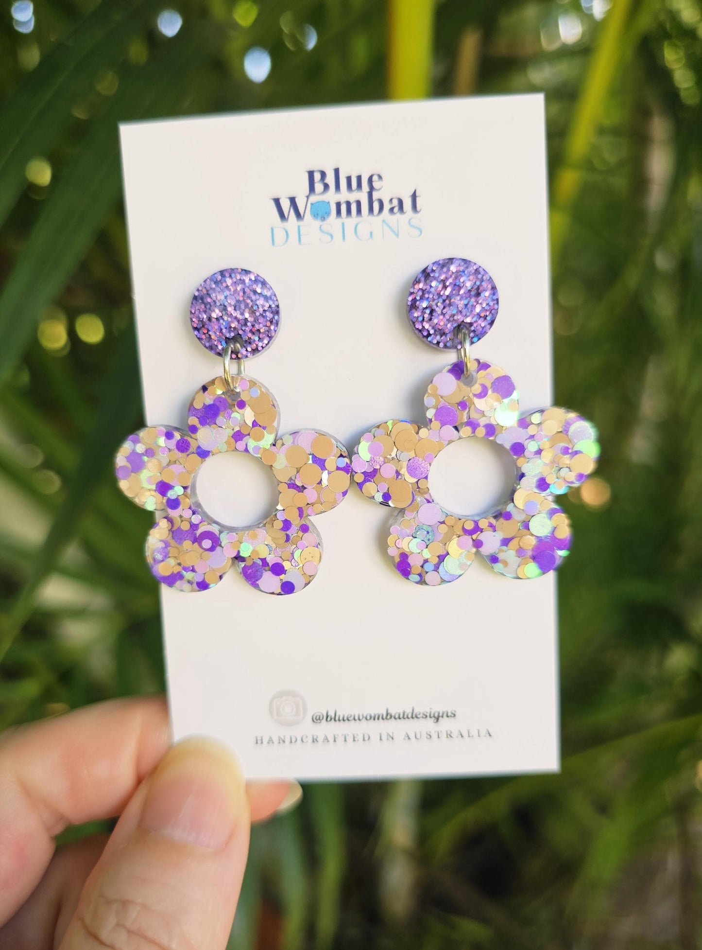 Resin Glitter Flower Dangle Statement Earrings