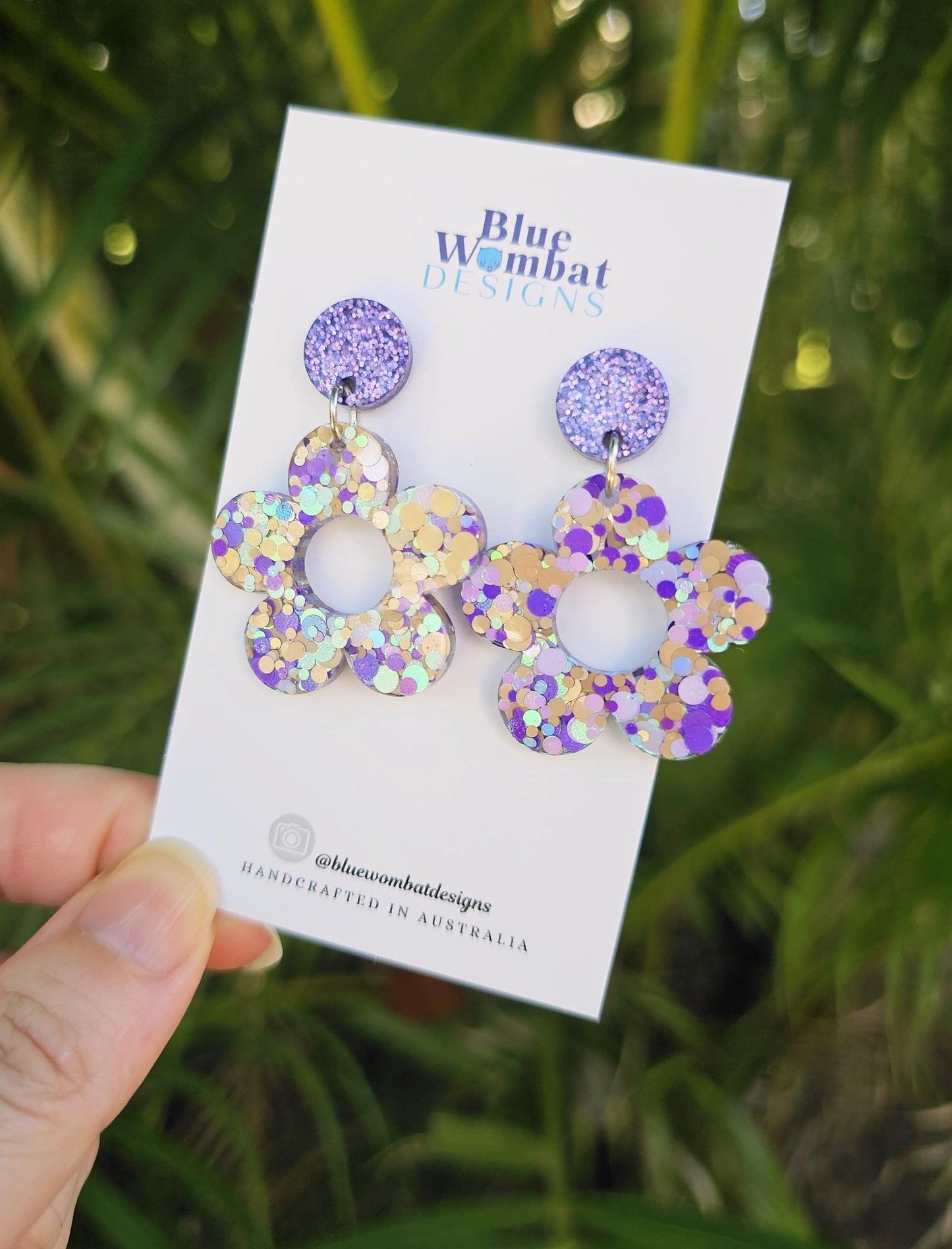 Resin Glitter Flower Dangle Statement Earrings