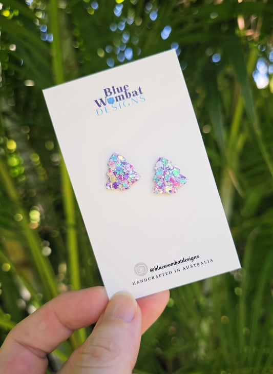 Christmas Tree Resin Domed Glitter Sparkle Studs 12mm