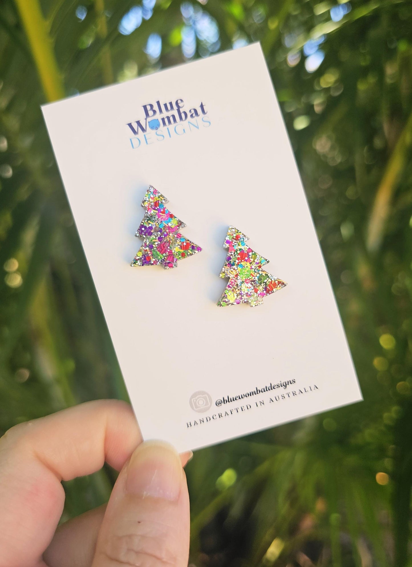 Christmas Tree Resin Glitter Sparkle Studs 20mm