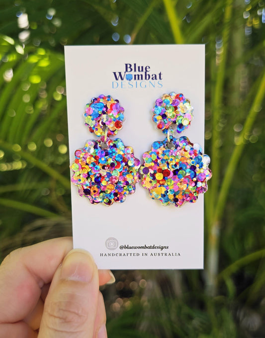 Colourful Glitter Resin Scallop Dangle Earrings