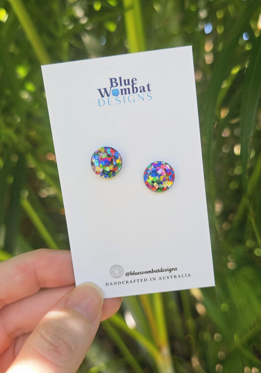 Colourful Glitter Resin Domed Studs 12mm