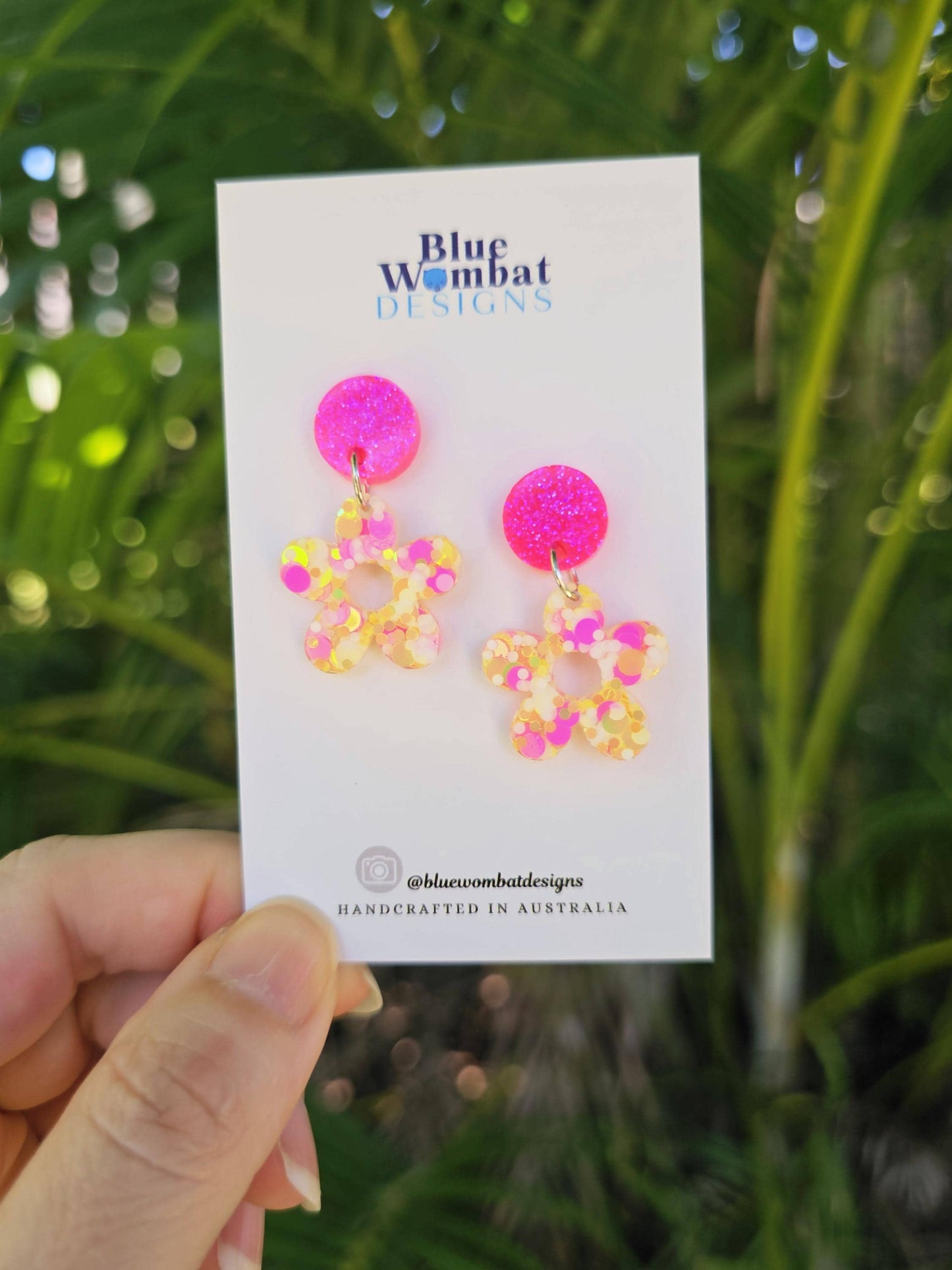 Flower Resin Glitter Small Dangle Earrings