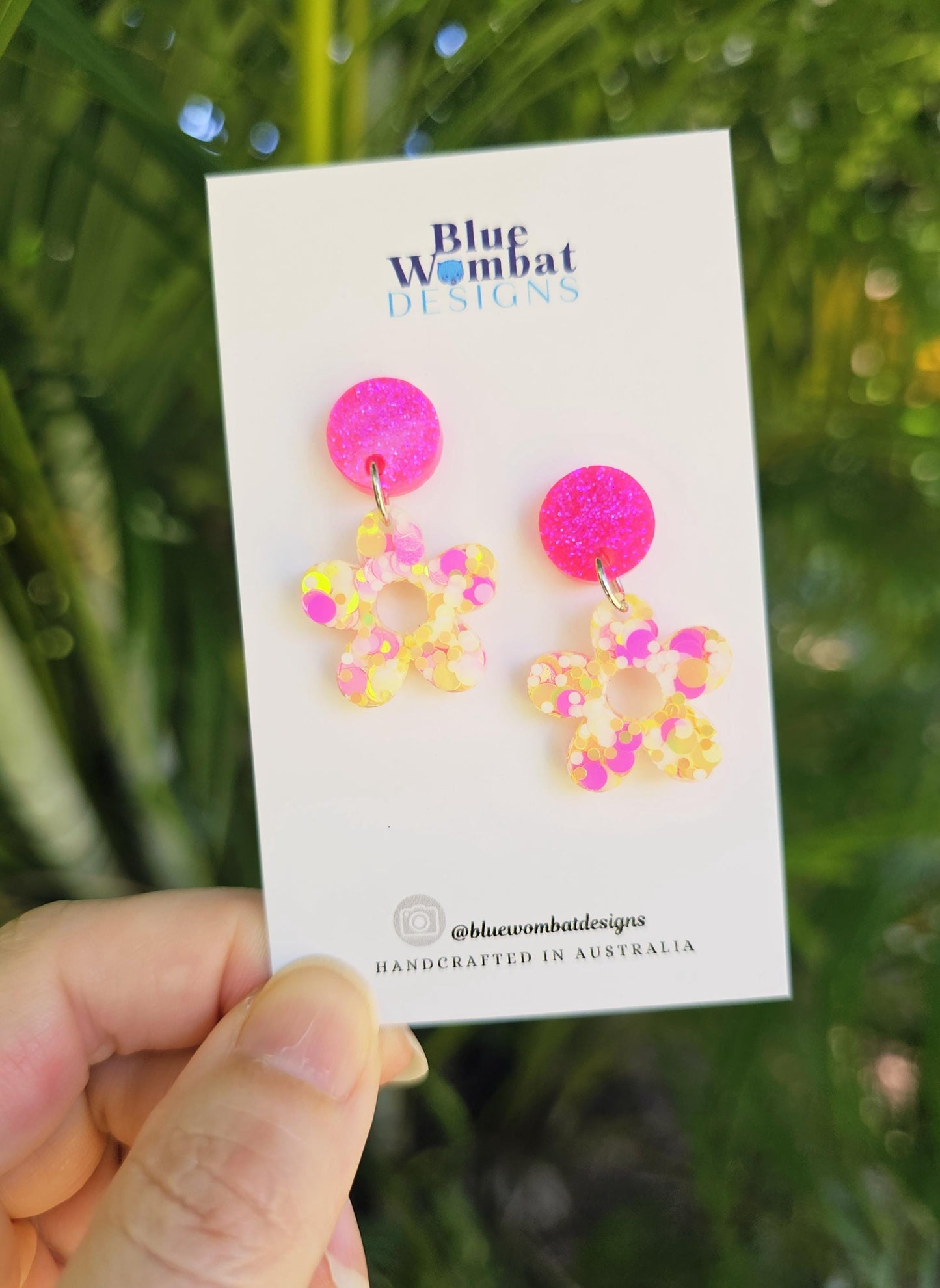 Flower Resin Glitter Small Dangle Earrings