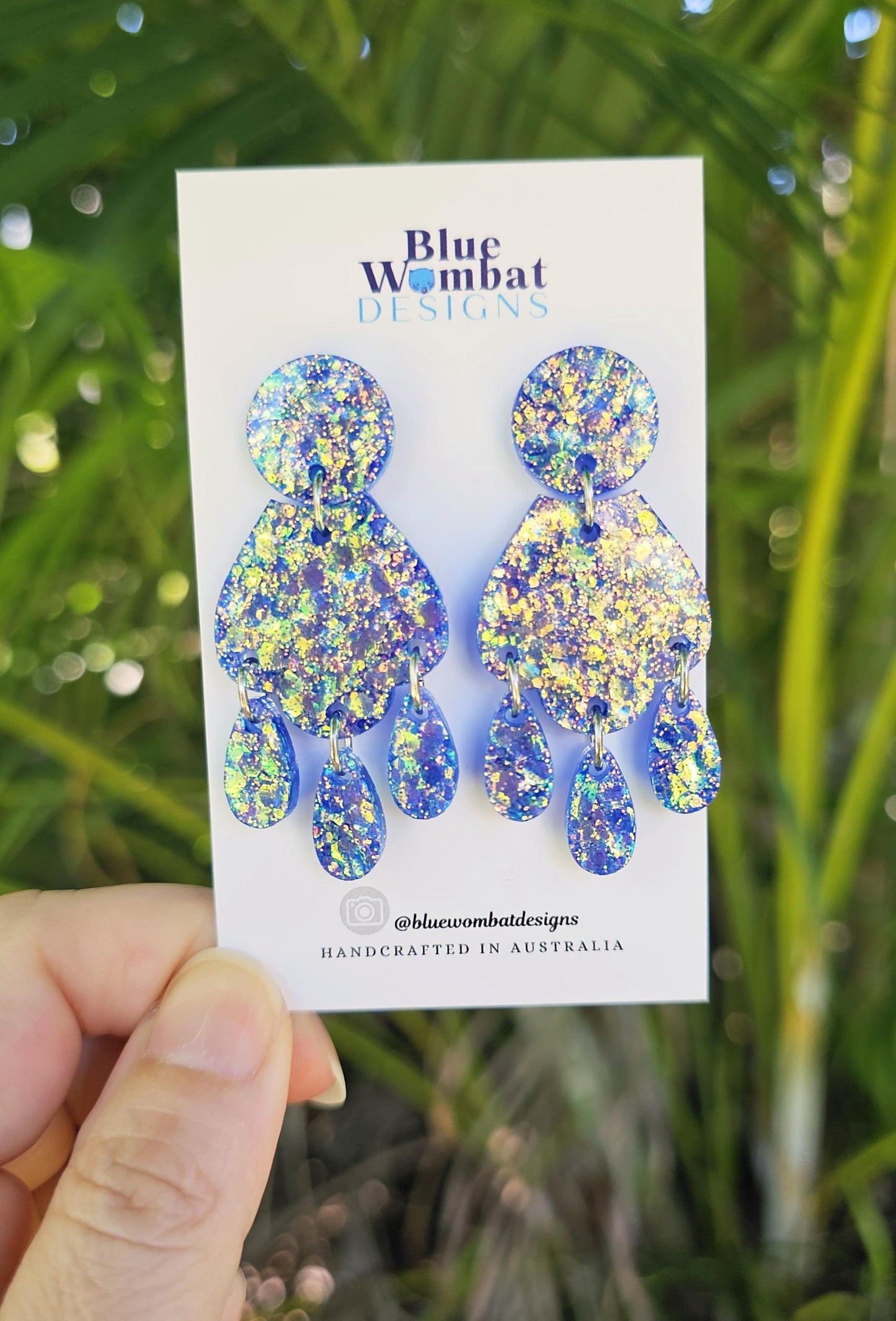 Chandelier Iridescent Glitter Resin Dangle Earrings