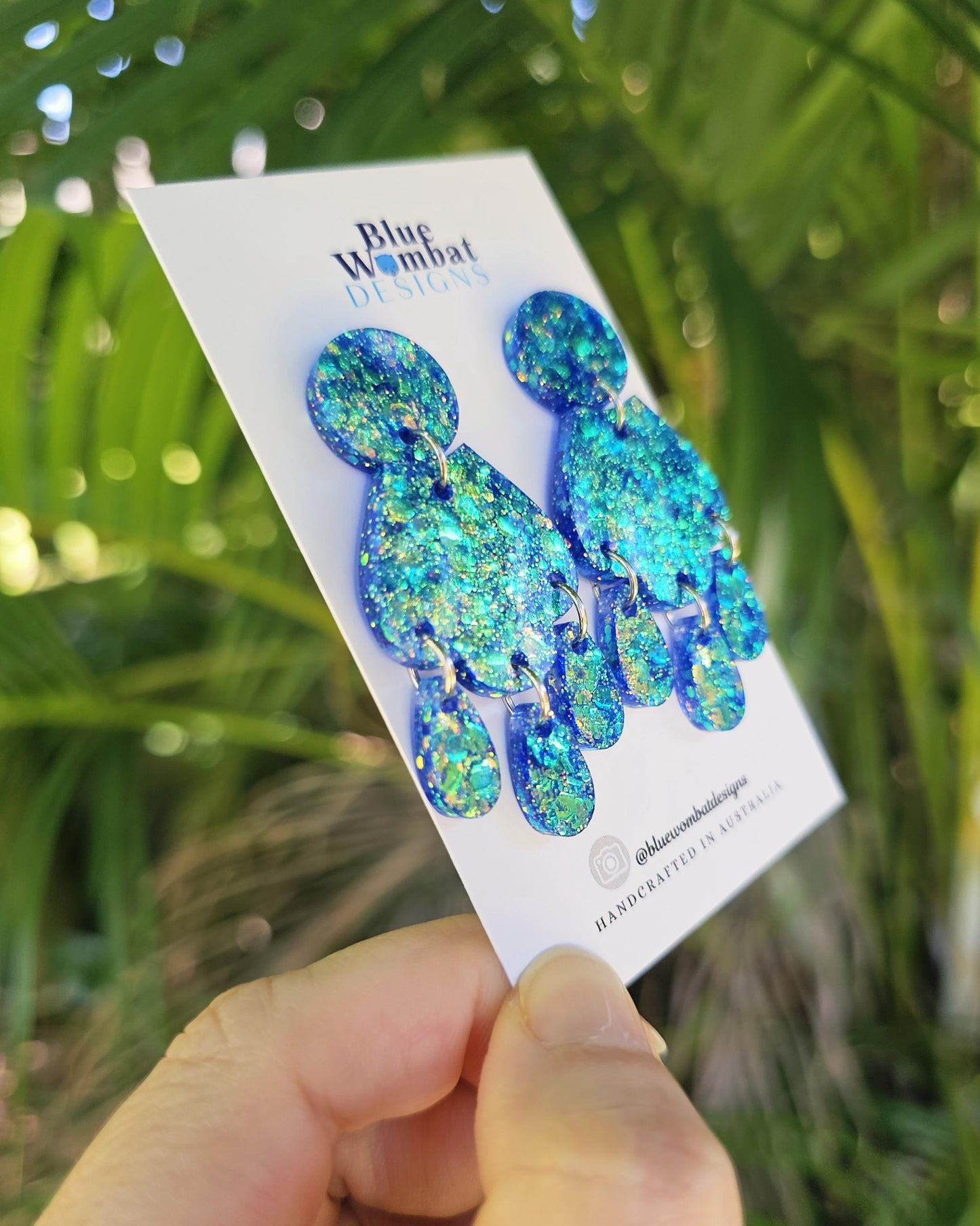 Chandelier Iridescent Glitter Resin Dangle Earrings