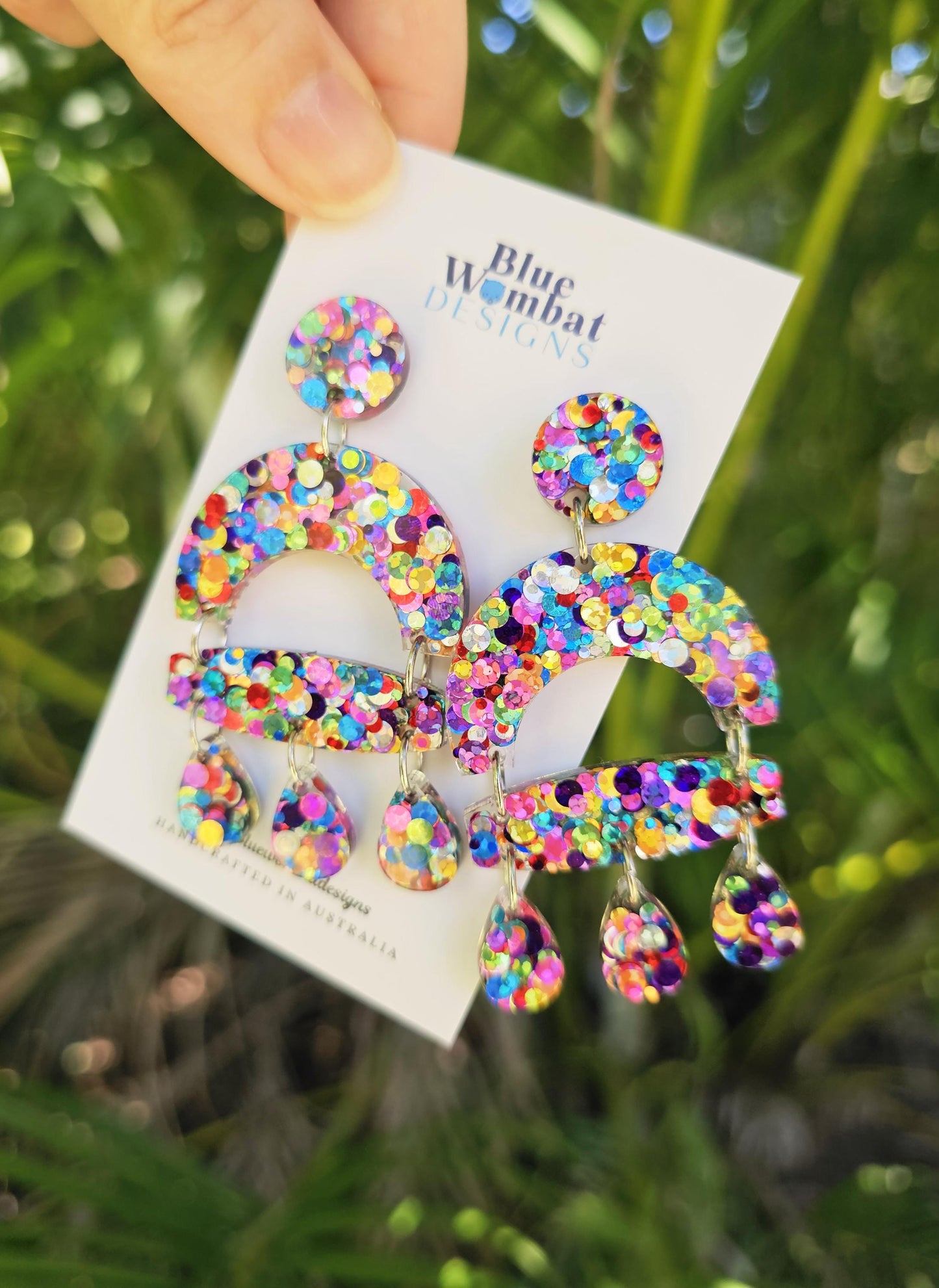 Resin Sparkle Chandelier Glitter Dangle Statement Earrings