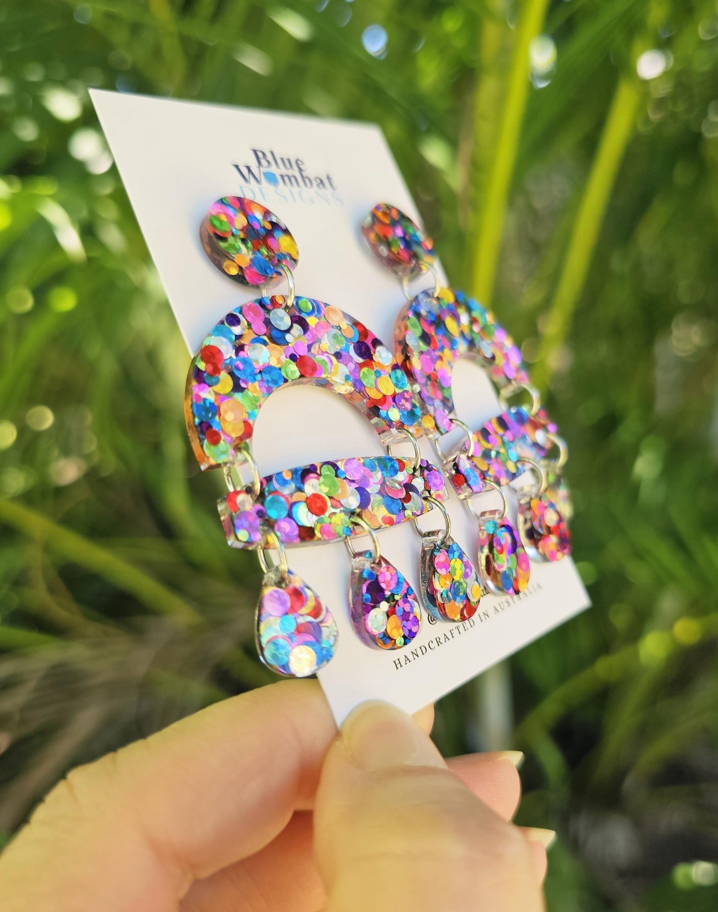 Resin Sparkle Chandelier Glitter Dangle Statement Earrings