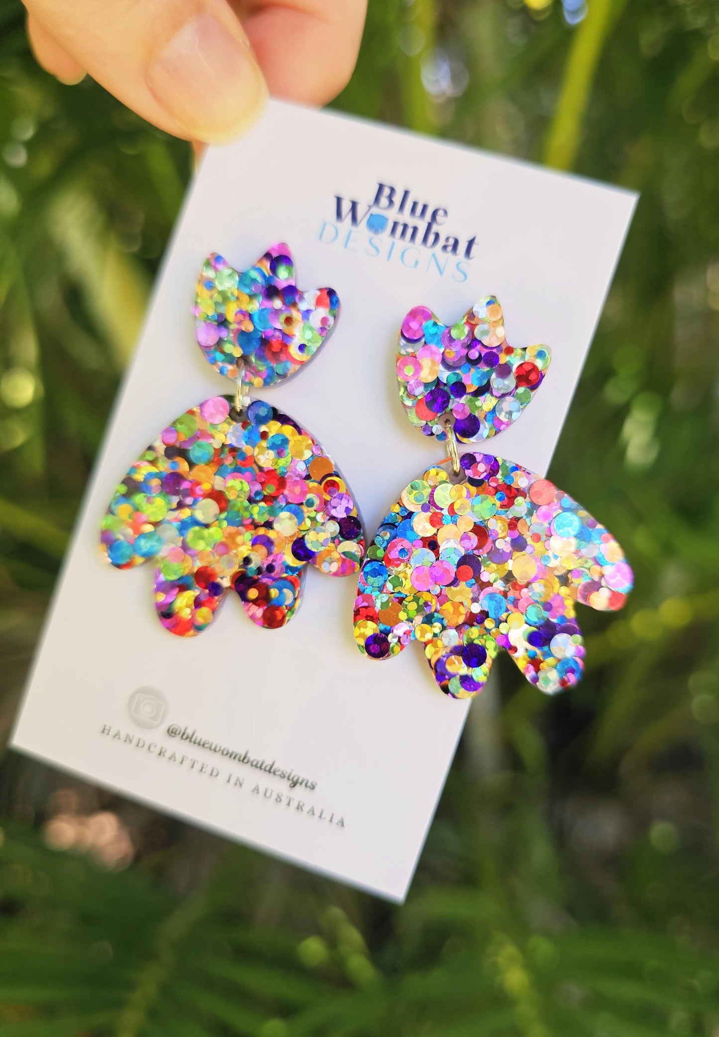 Rainbow Glitter Resin Statement Dangle Earrings