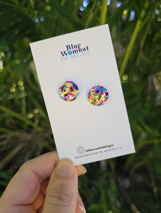 Rainbow Glitter Resin Domed Studs 14mm