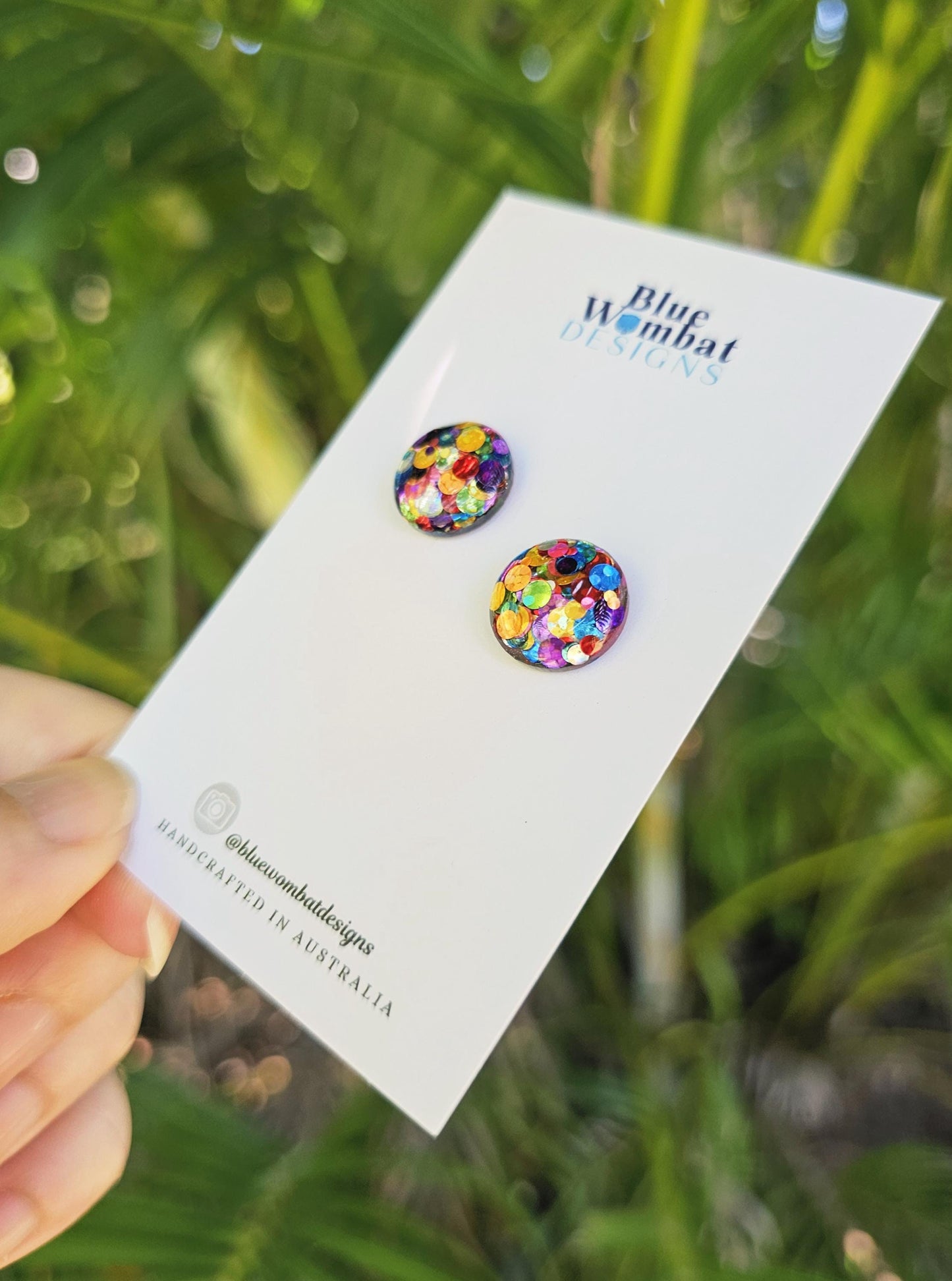 Rainbow Glitter Resin Domed Studs 14mm