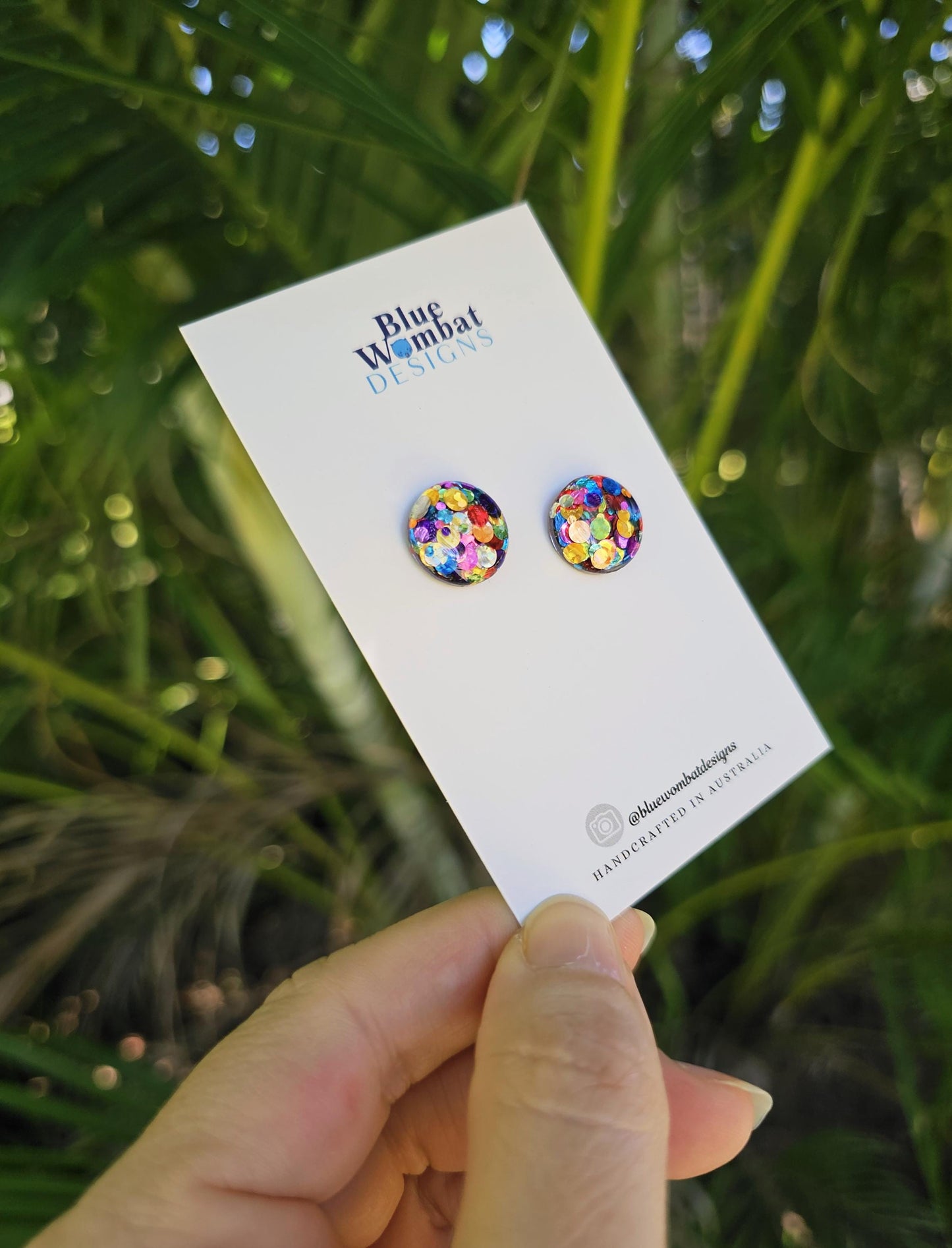 Rainbow Glitter Resin Domed Studs 14mm