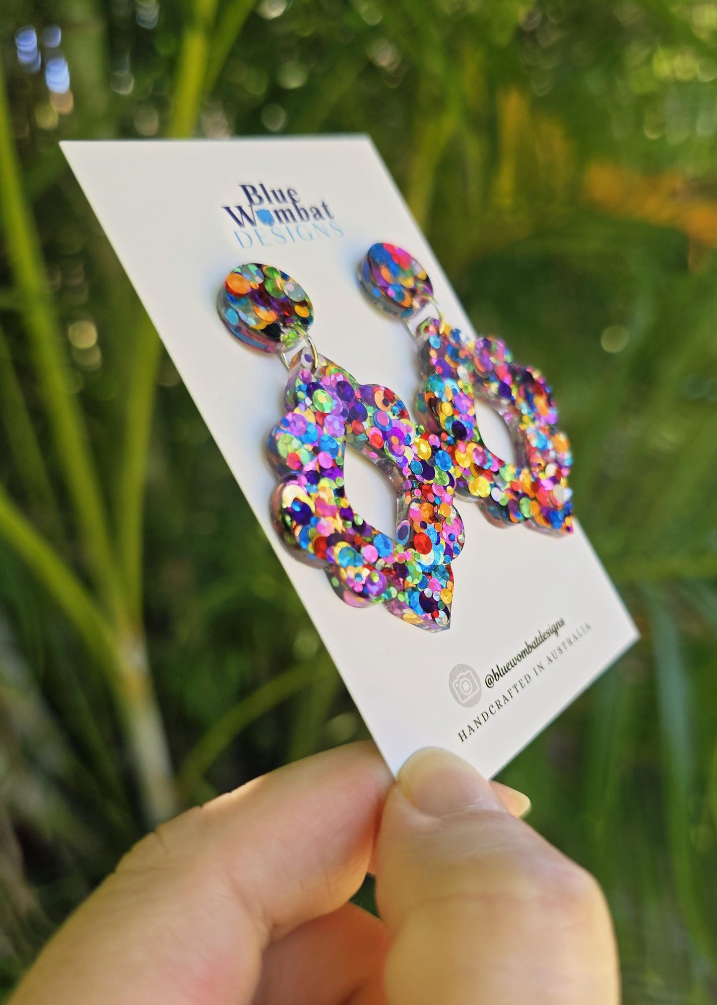 Rainbow Glitter Resin Dangle Statement Earrings