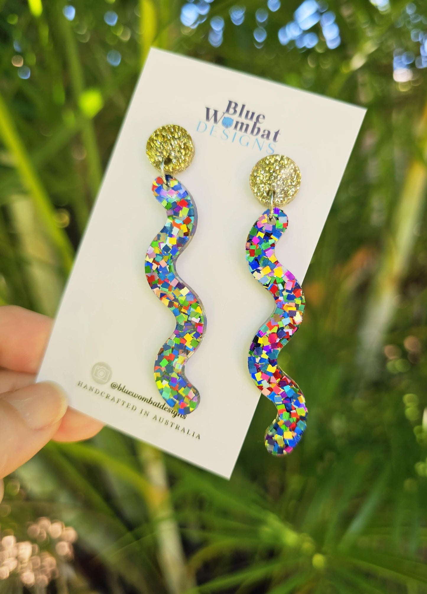 Squiggle Glitter Resin Statement Dangle Earrings