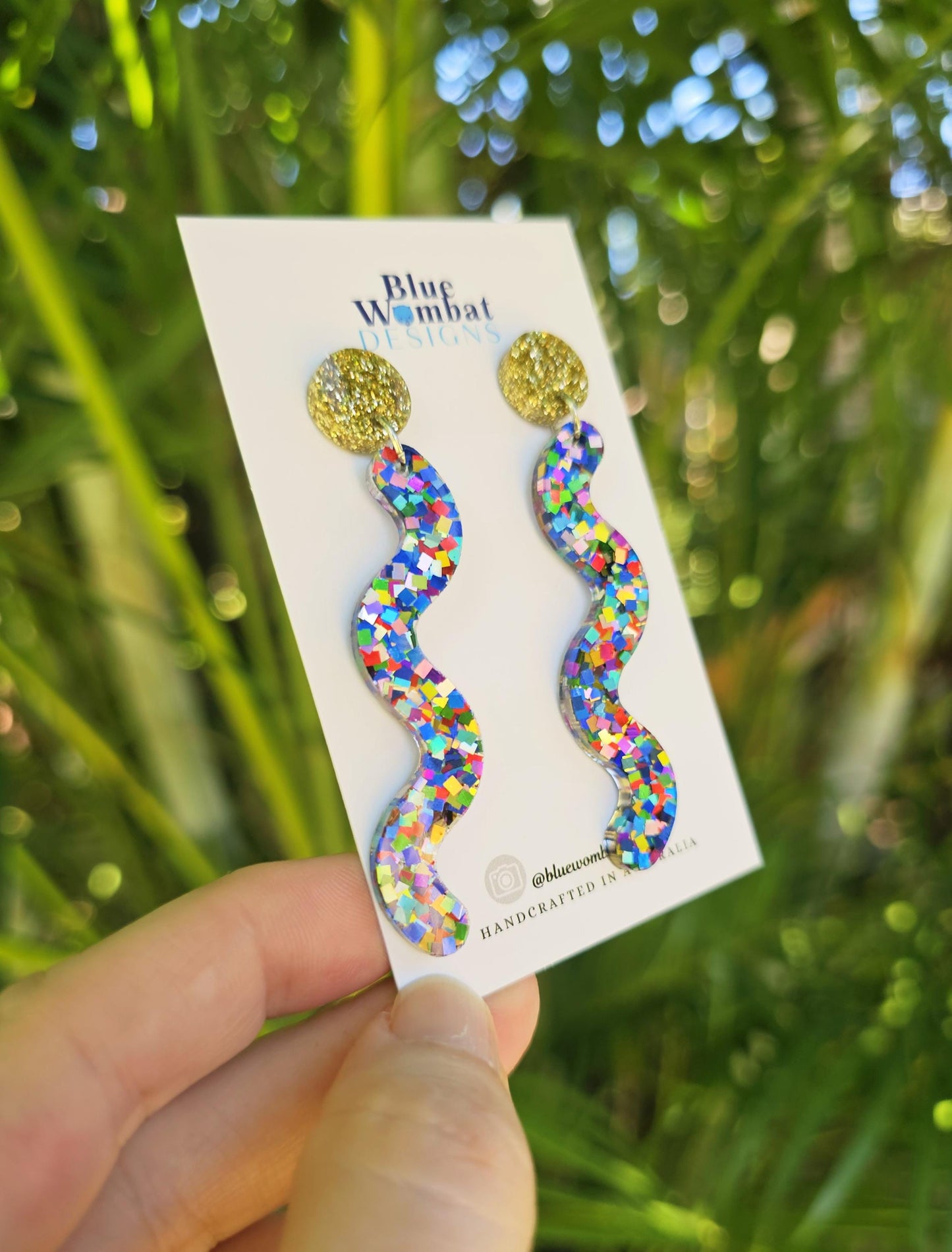 Squiggle Glitter Resin Statement Dangle Earrings
