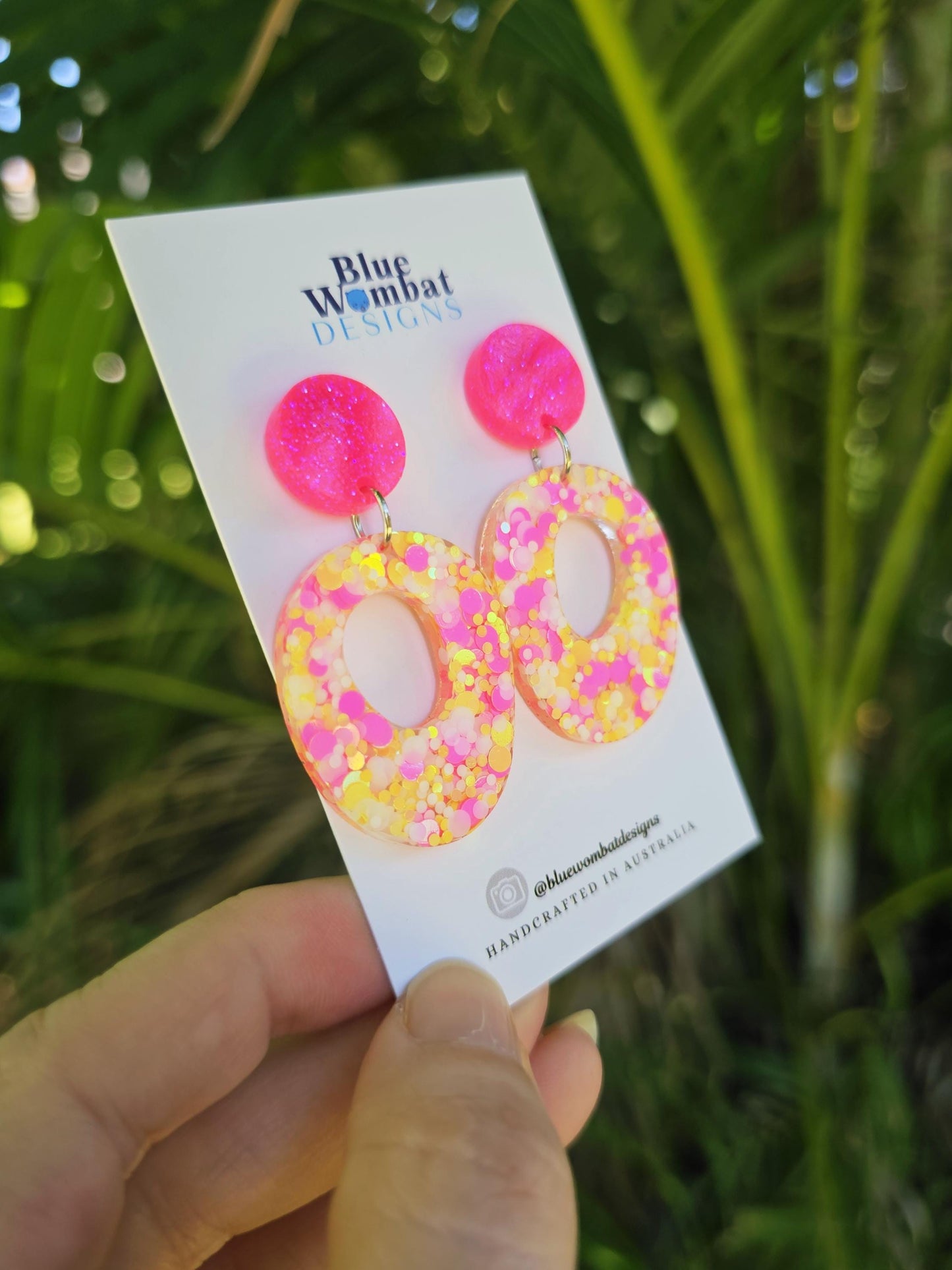 Resin Glitter Organic Hoop Dangle Earrings